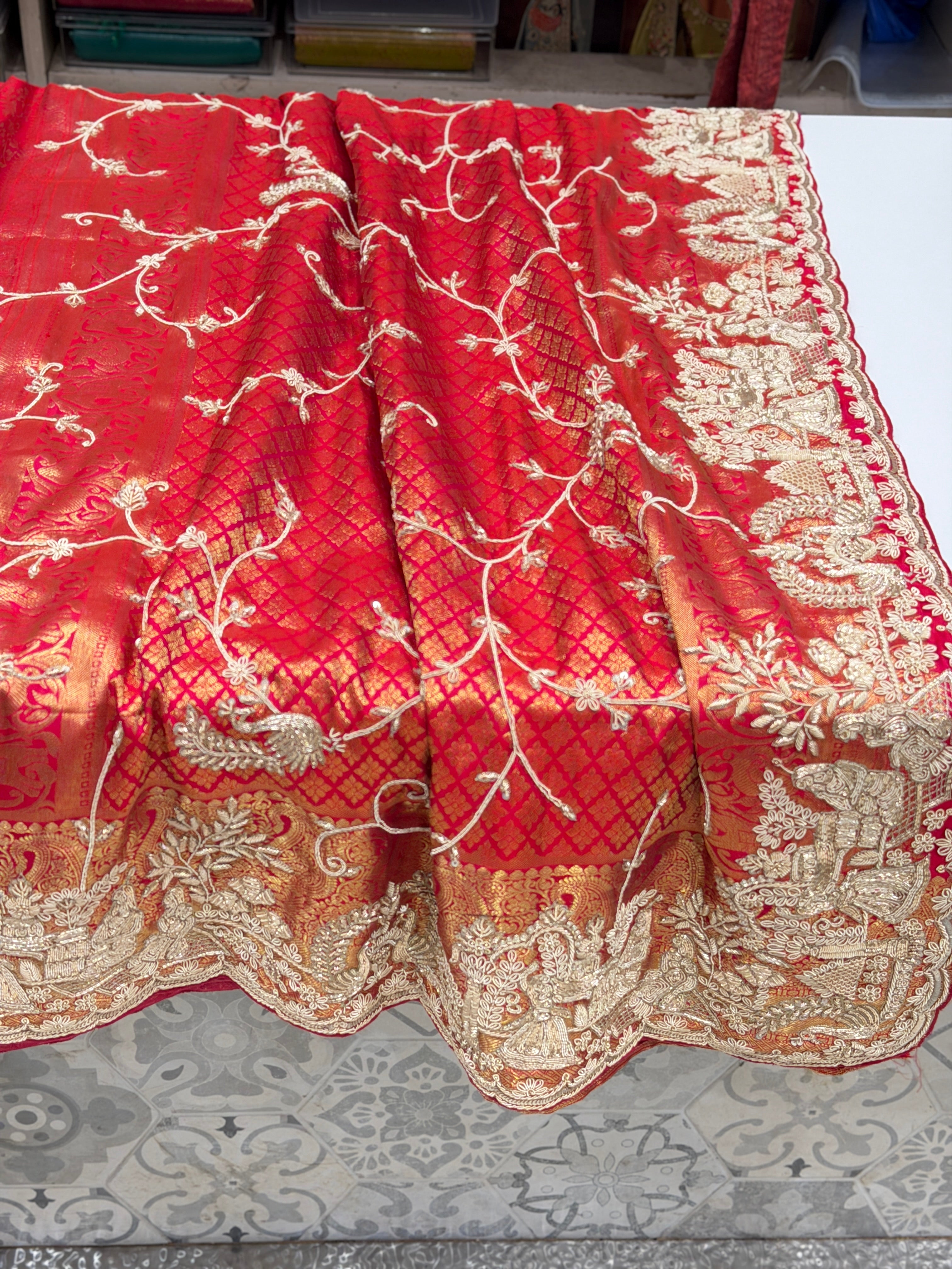 Rani Pink Pure Kanjivaram Doli Edit Hand Embroidery Zardosi Saree