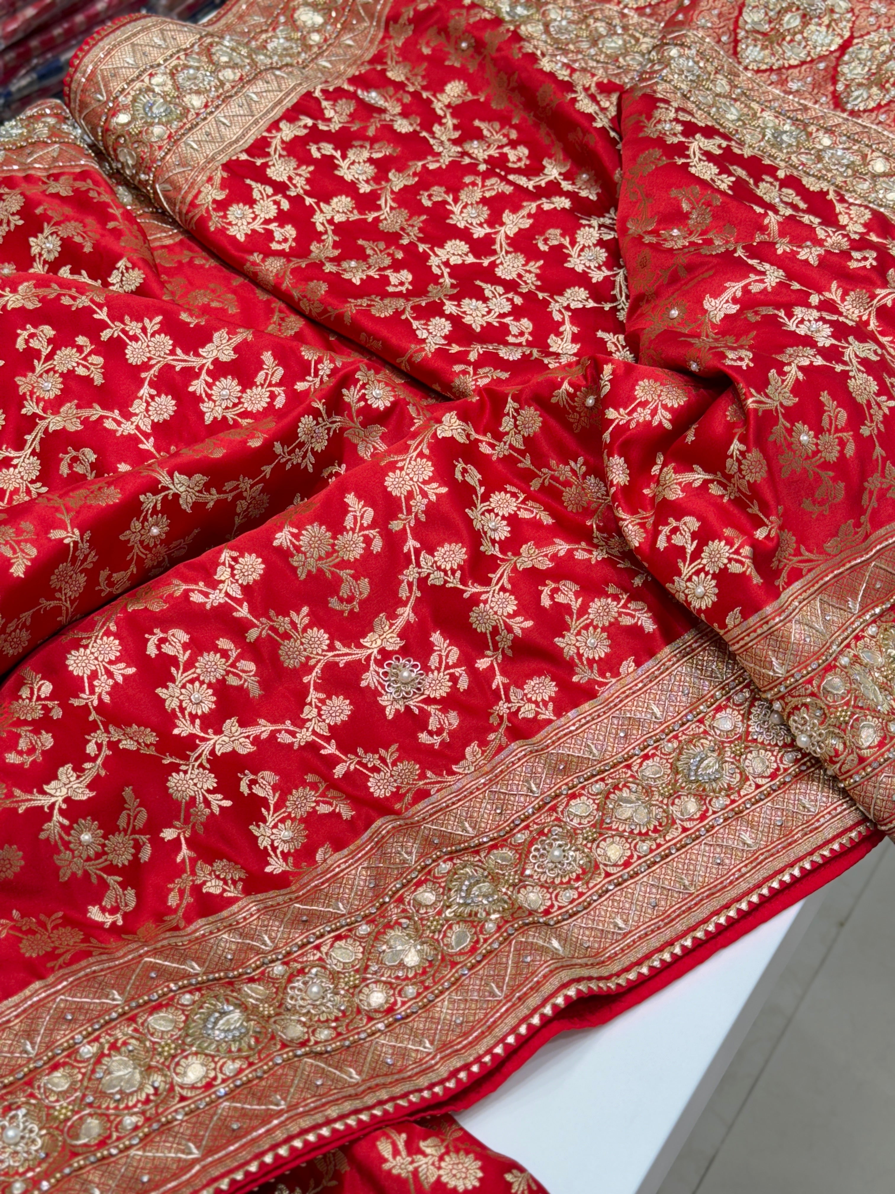 Red Banarasi Hand Embroidery Saree