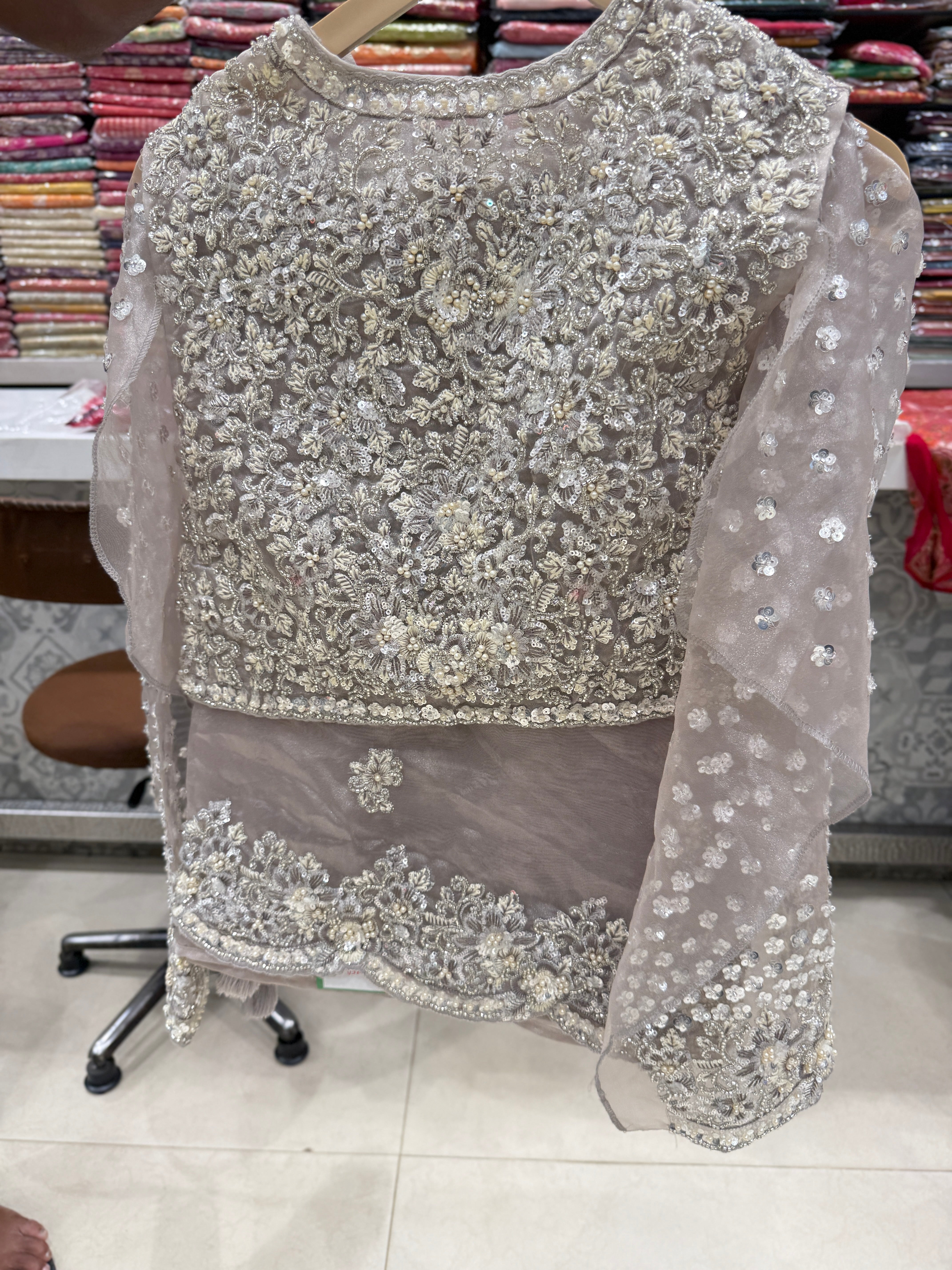 Tissue Organza Embroidery Saree with Heavy Stitched Blouse