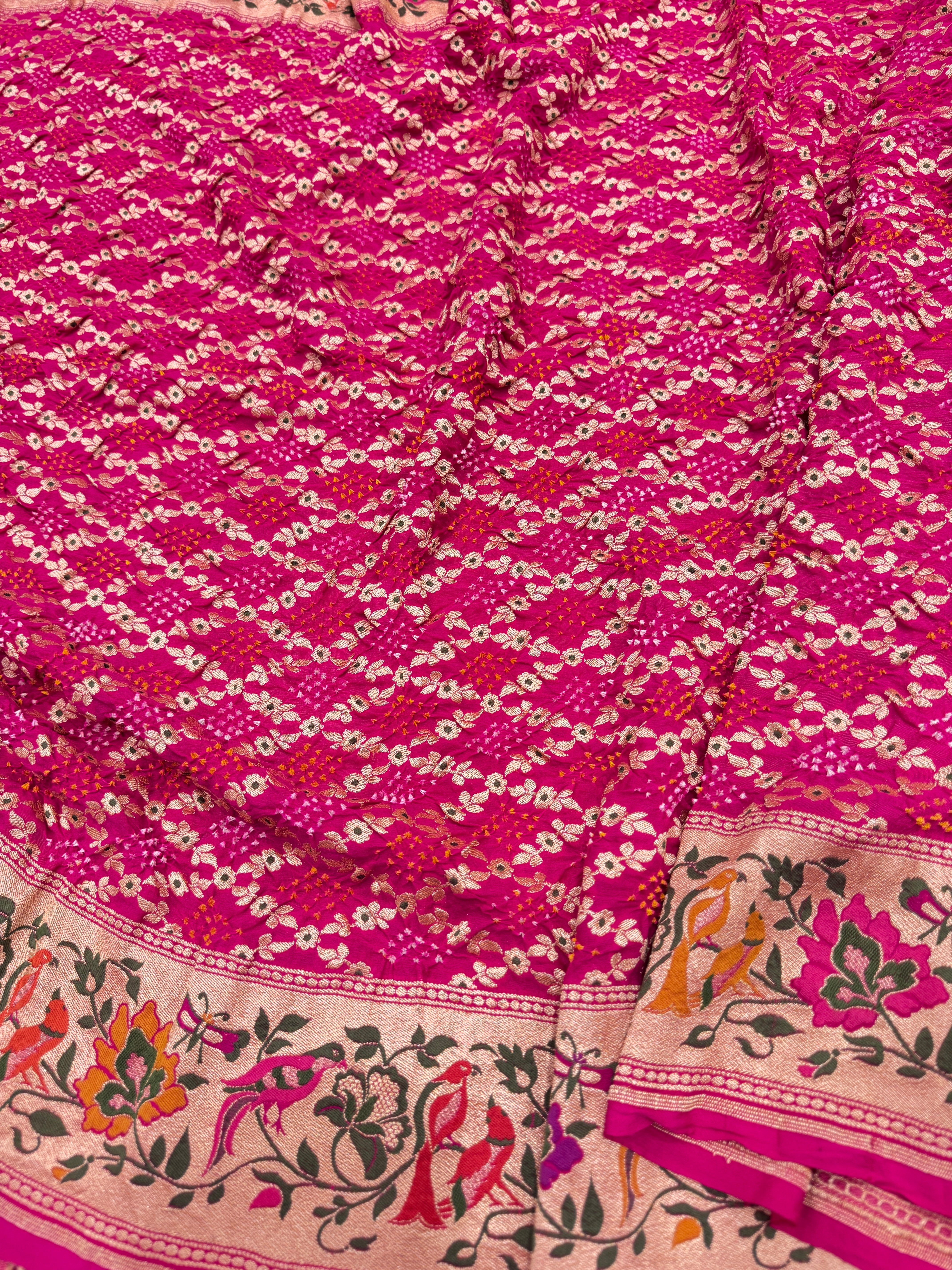 Rani Pink Paithani Style Meenakari Rai Bandhej Georgette Bandhini Saree