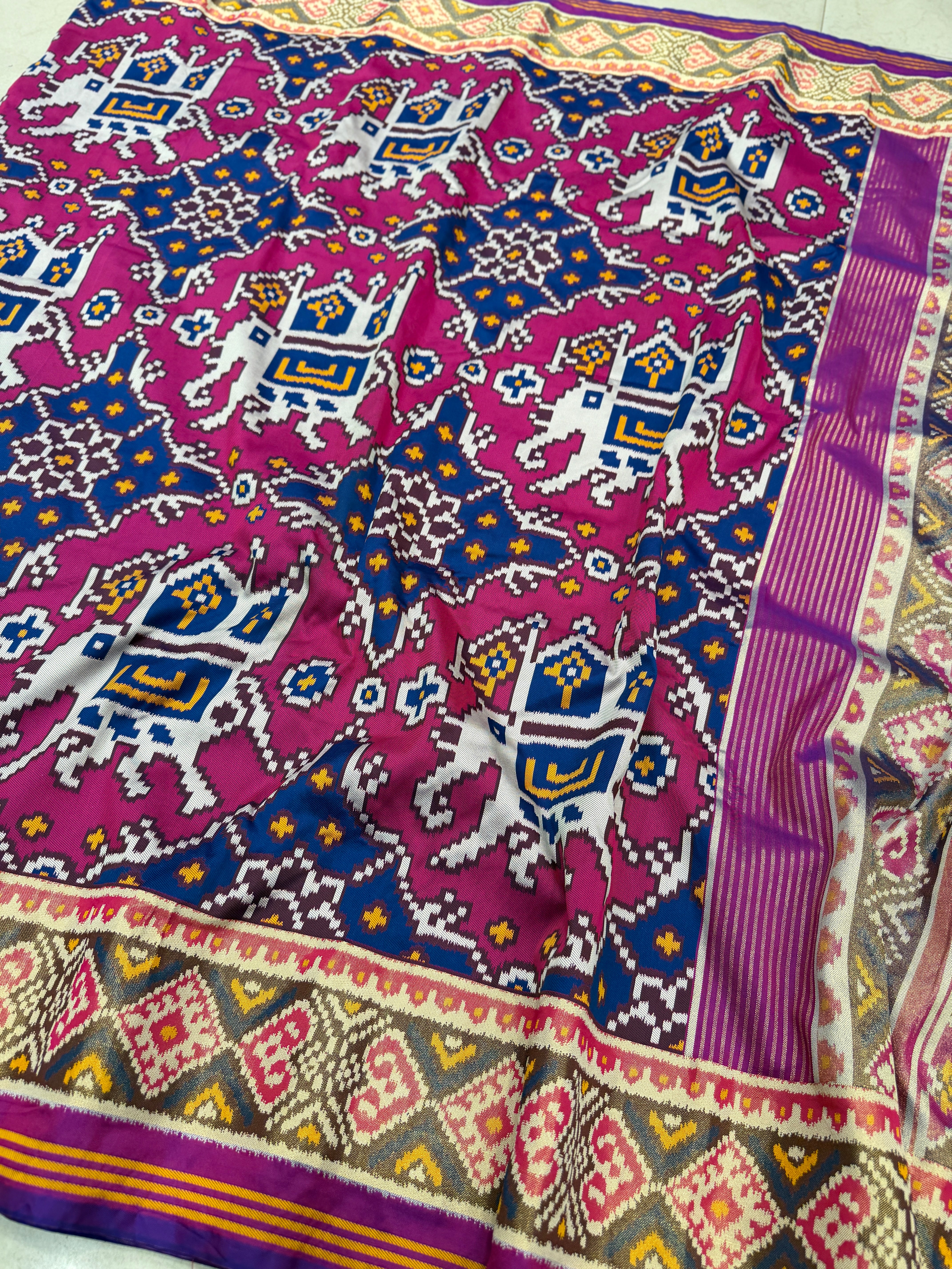 Rani Blue Chabdi Elephant Semi Silk Weaved Patan Patola Saree