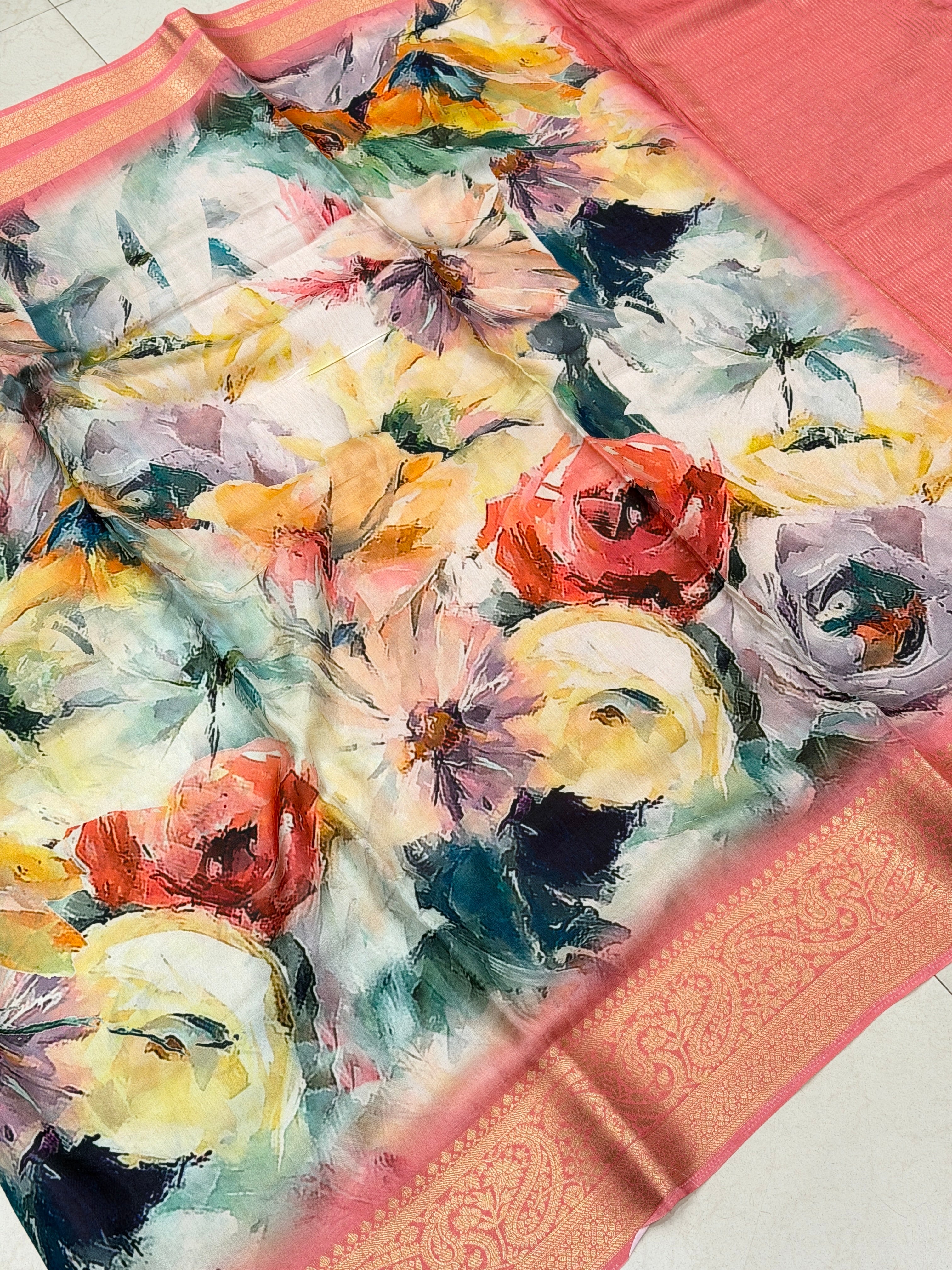 Abstract Multi Colour Print Munga Soft Silk Saree