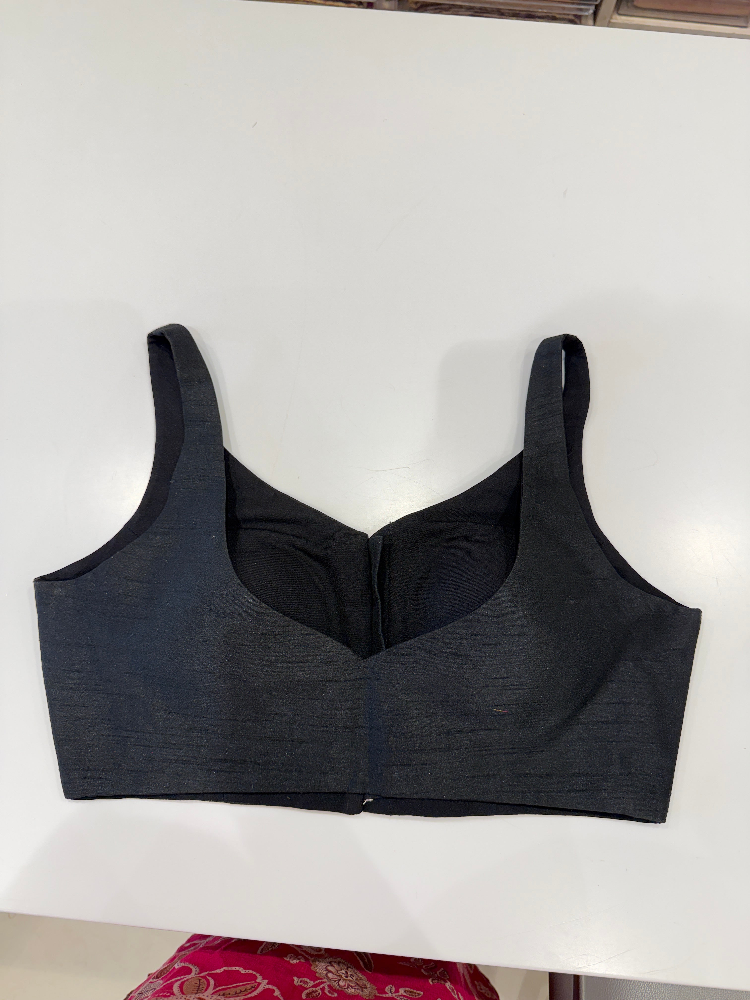 Black Raw Silk Sleeveless Ready Blouse