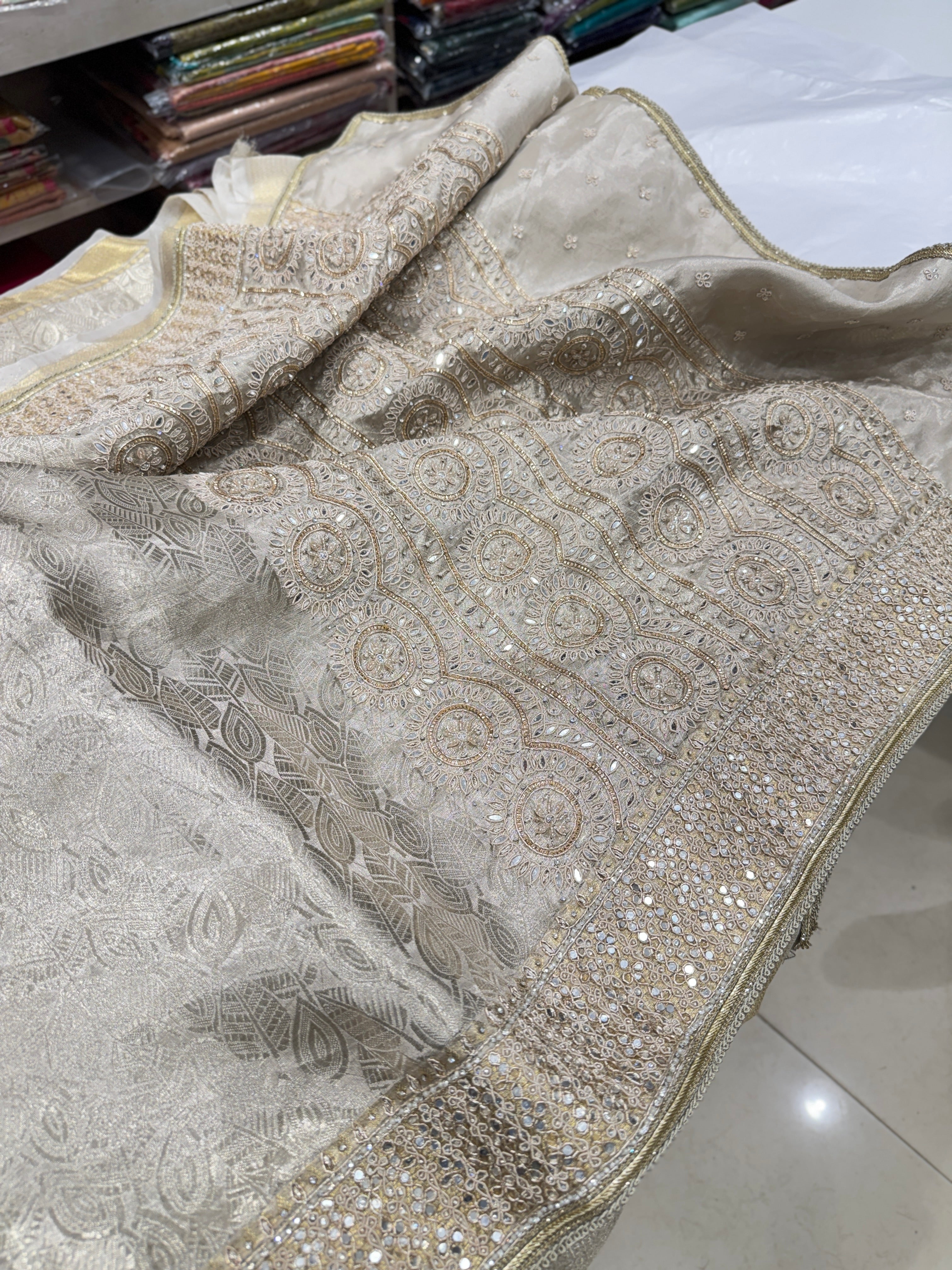 Silver Tissue Kanjivaram Contemporary Hand Embroidery Saree
