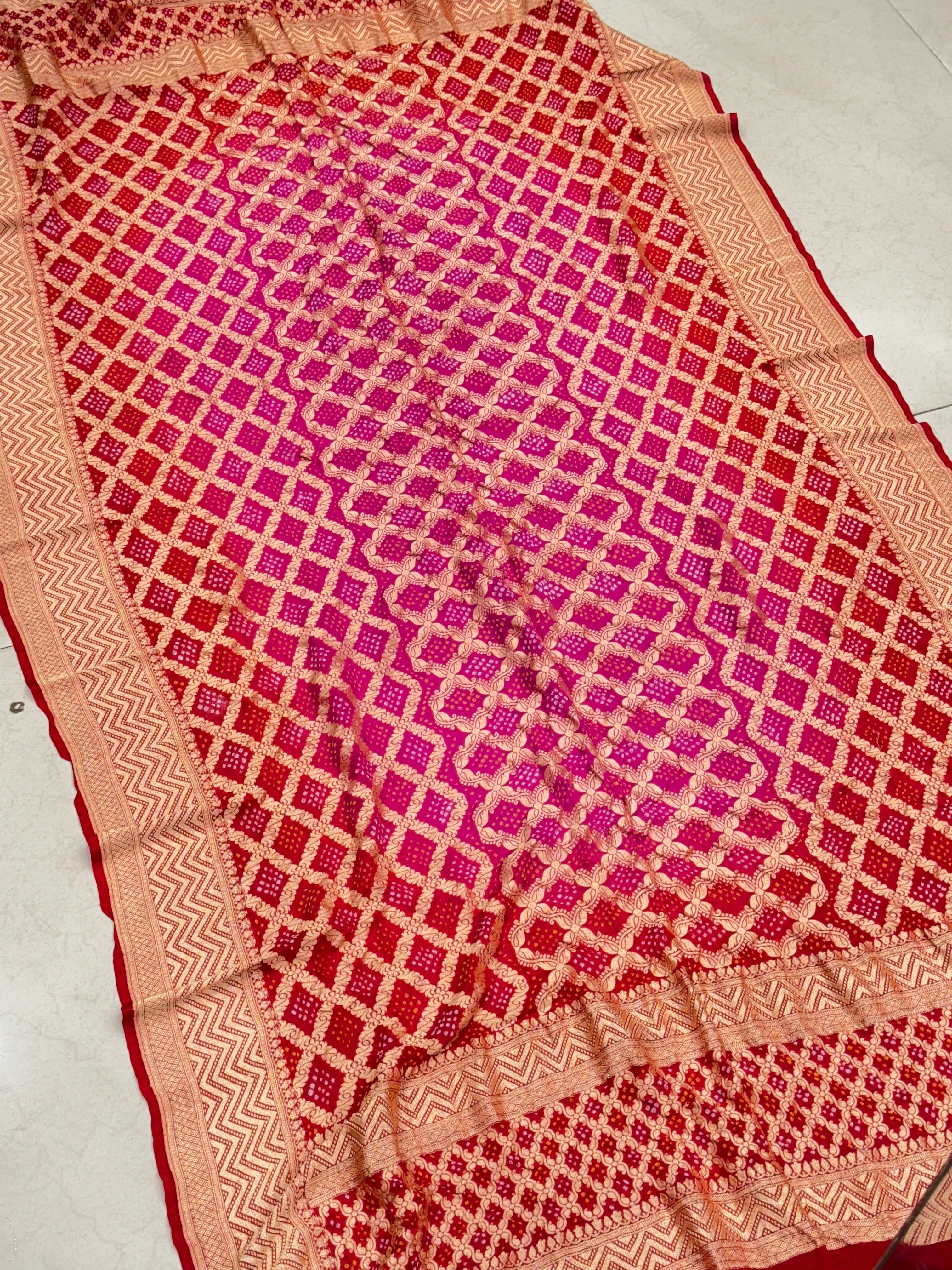Shaded Red Rani Handloom Bandhej Dupatta