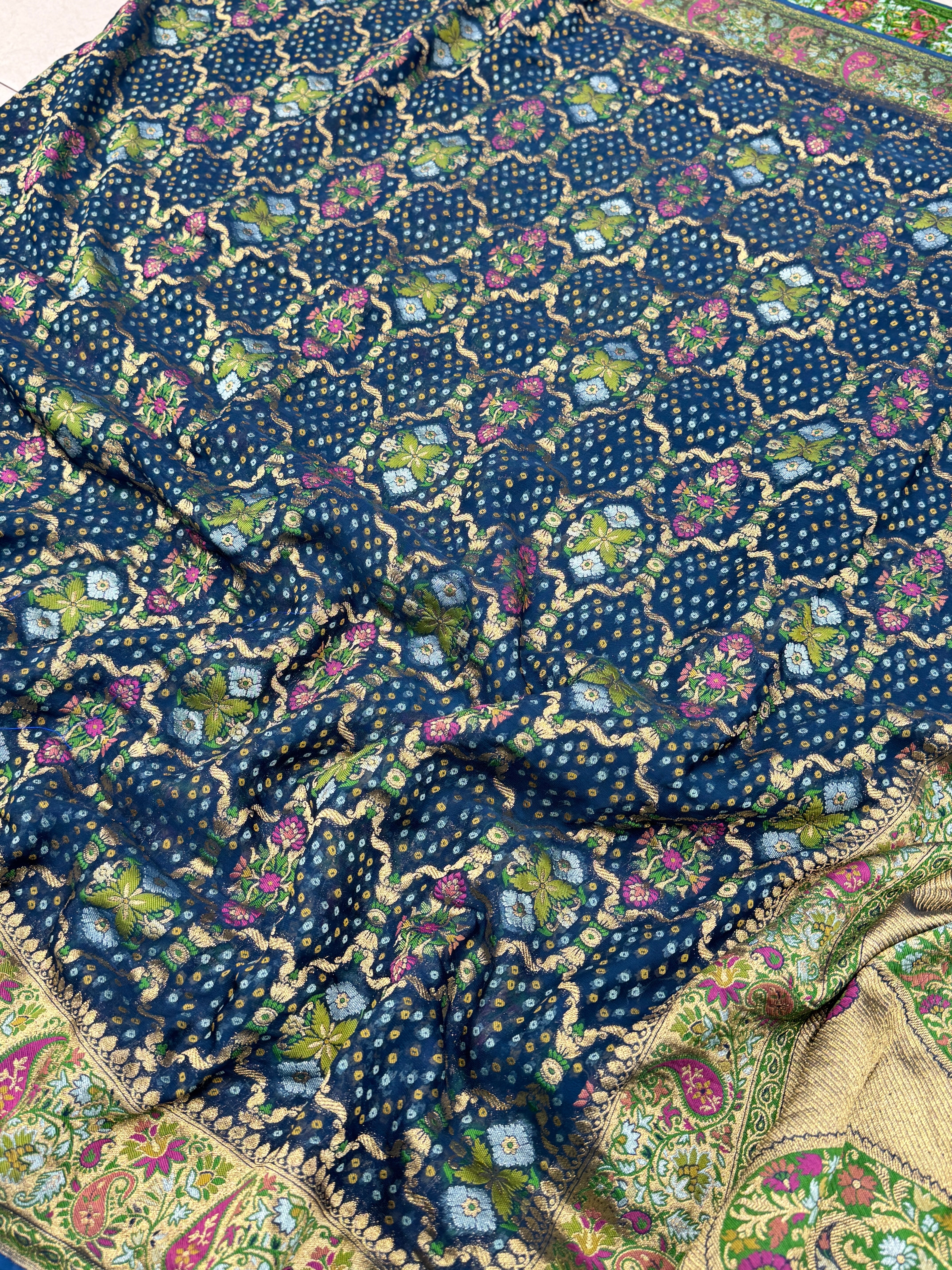 Blue Weaved Bandhej Meenakari Saree