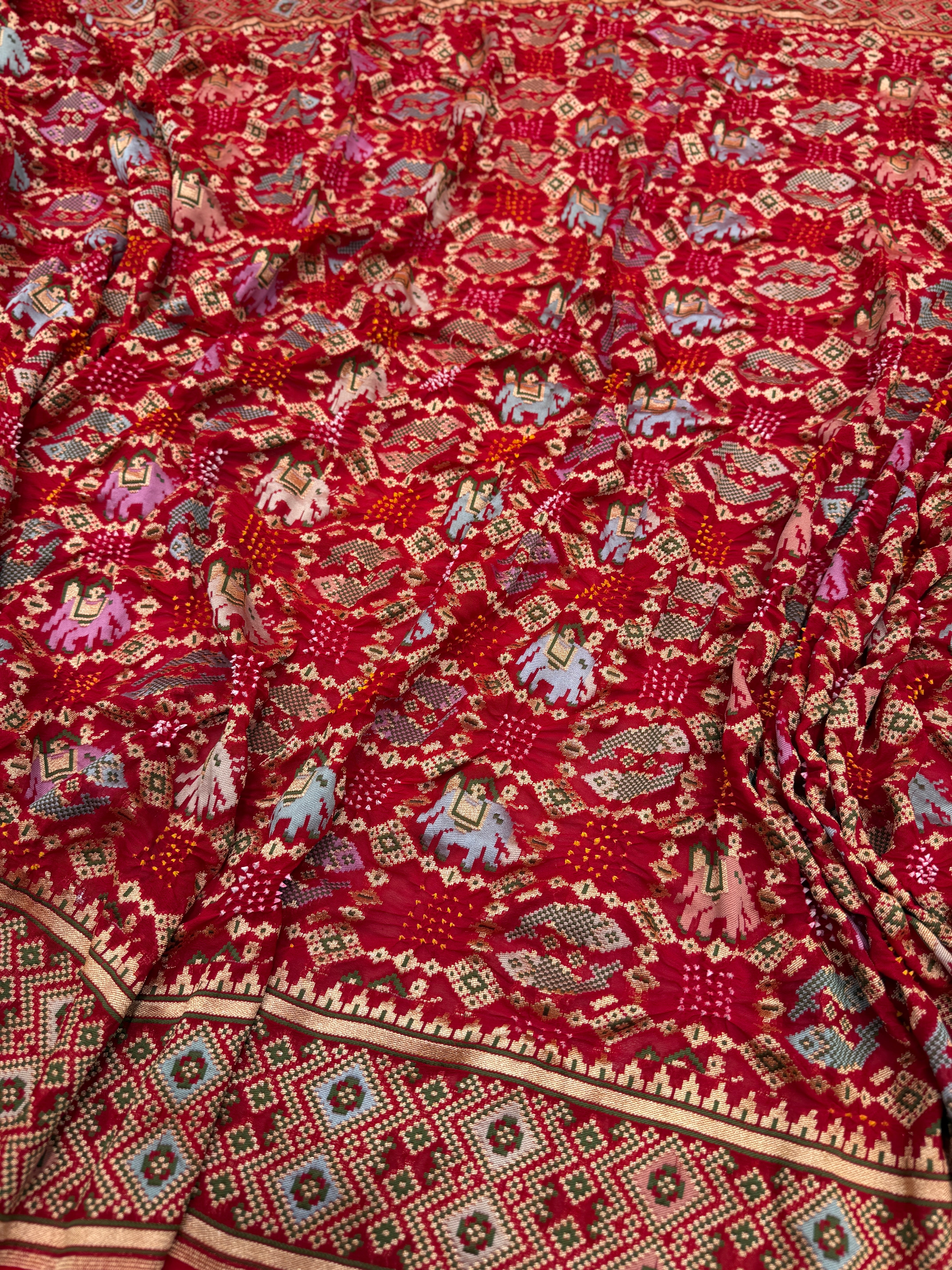 Red Meenakari Patola Bandhej Saree