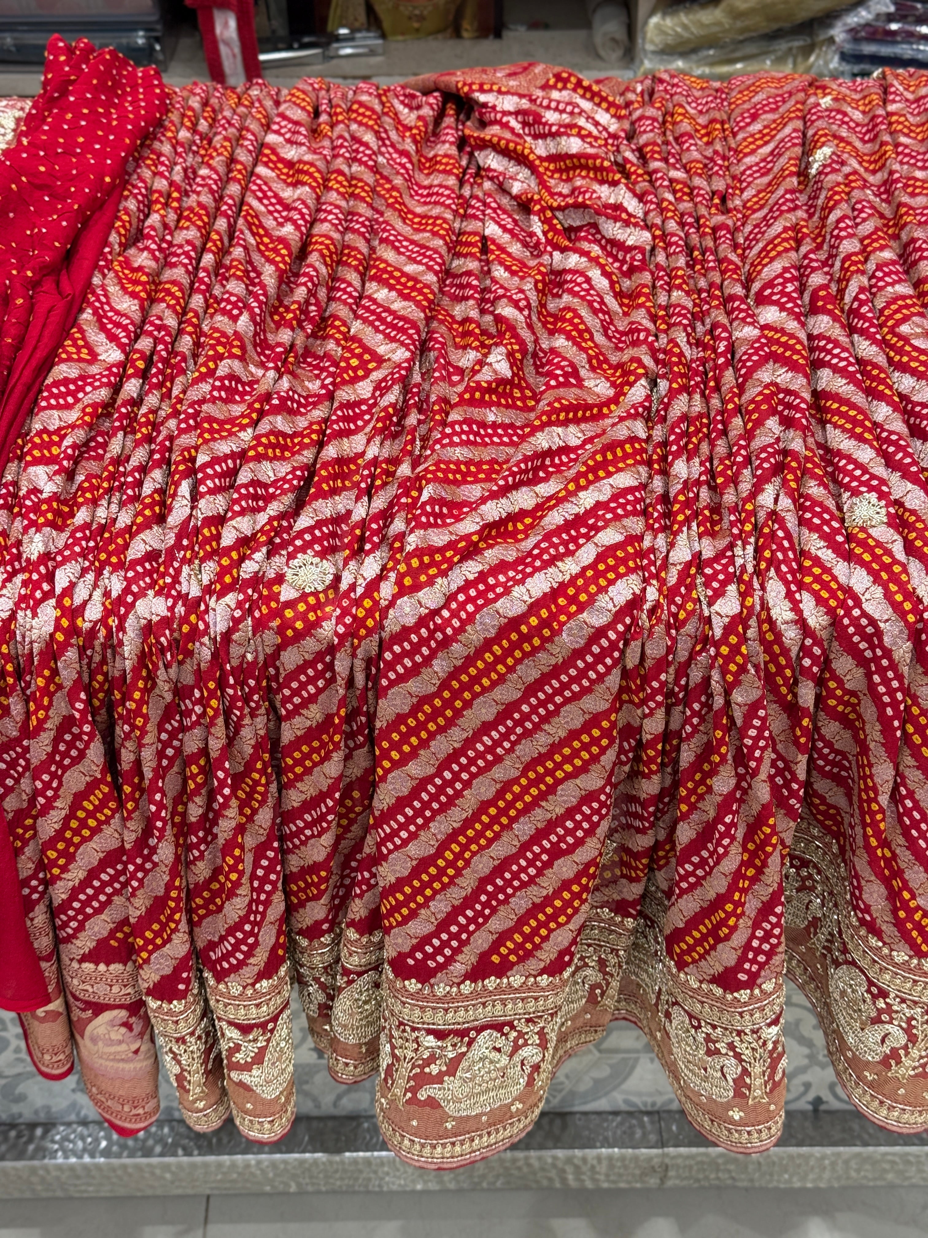 Red Sona Roopa Rai Bandhej Georgette Zardosi Hand Embroidery Saree