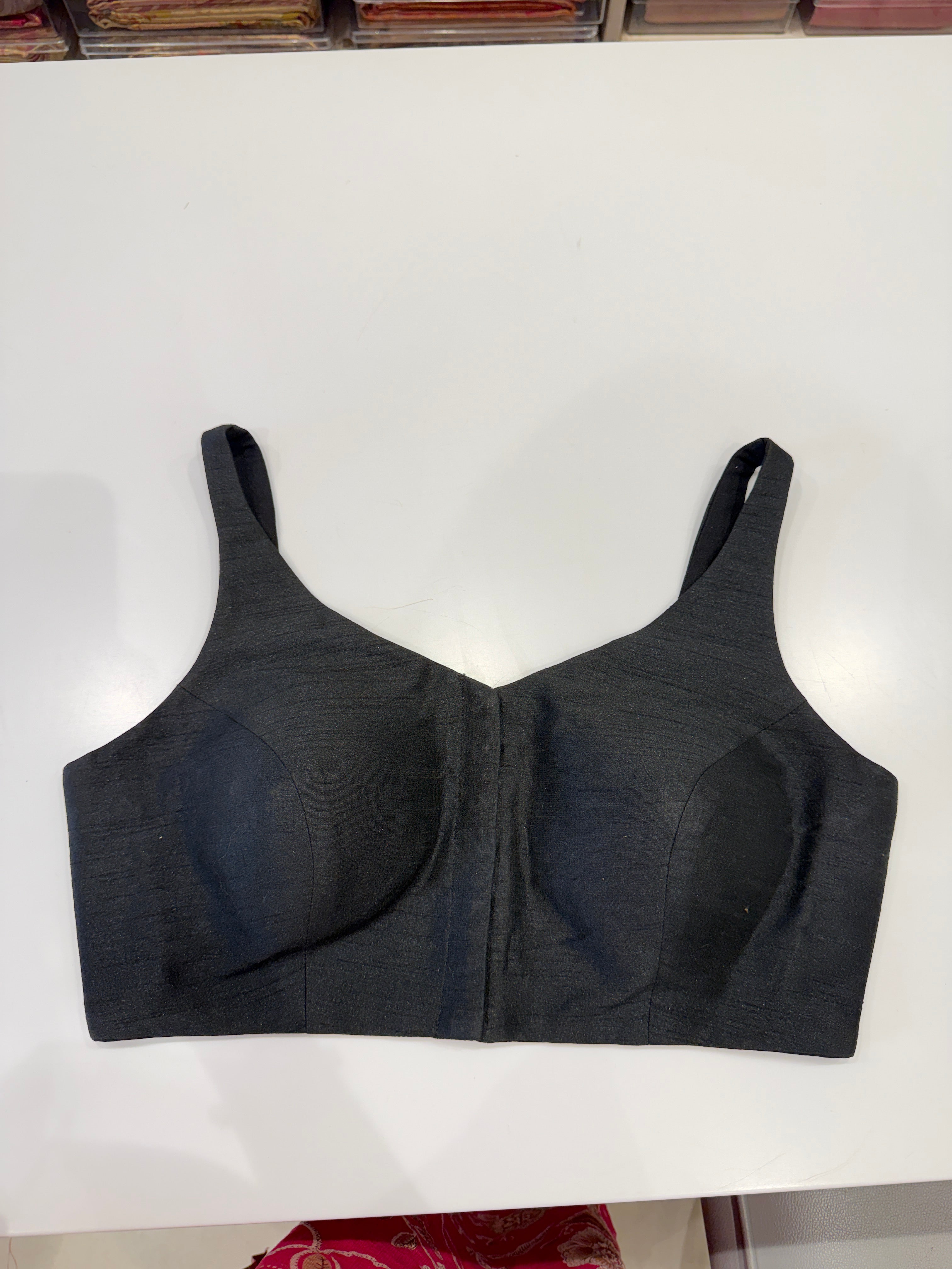 Black Raw Silk Sleeveless Ready Blouse