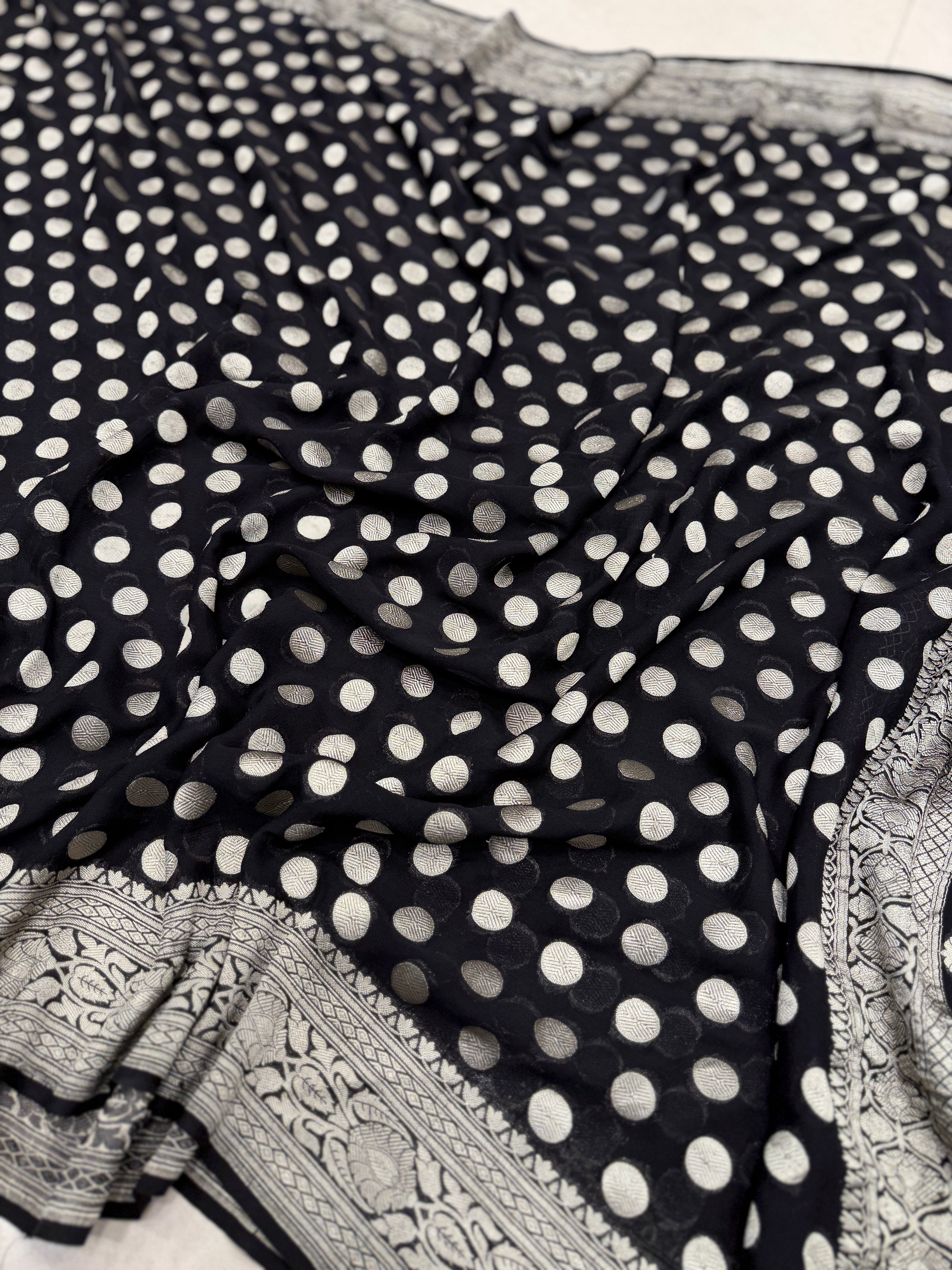 Black Dollar Buttis Handloom Banarasi Khaddi Georgette Saree