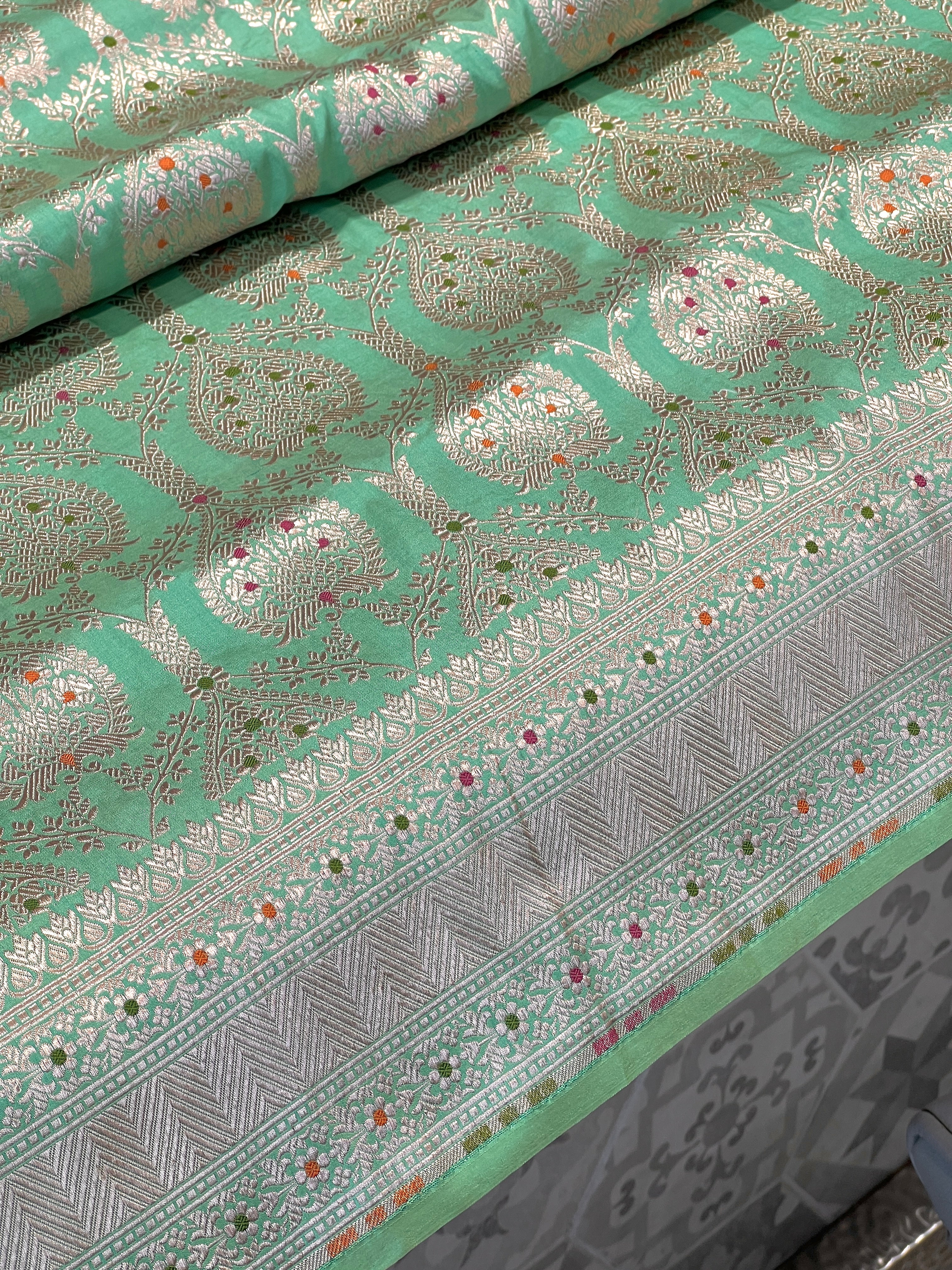Pista Green Meenakari Banarasi Katan Silk handloom Saree