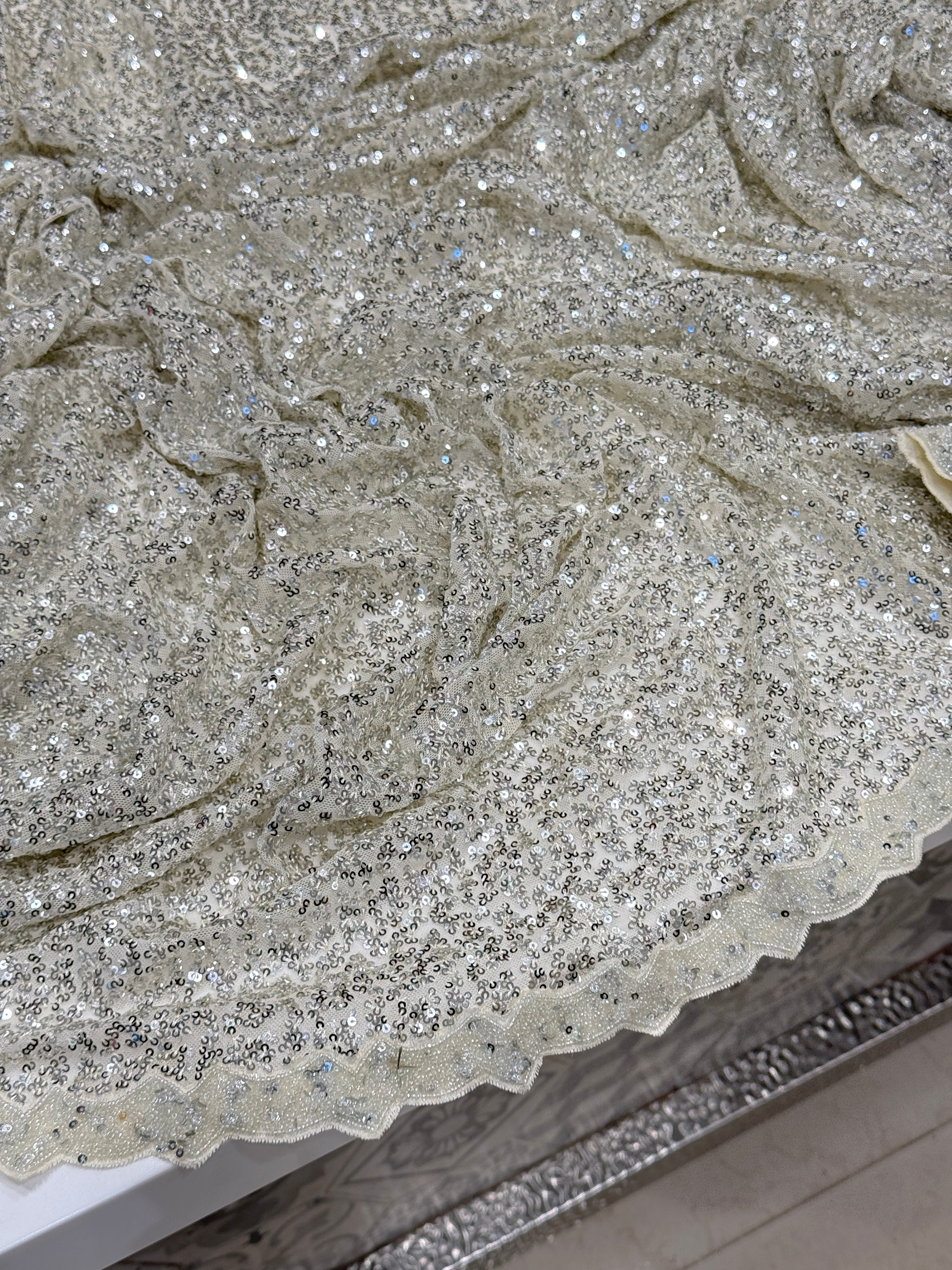 White Sequin Saree Hand Embroidery Border