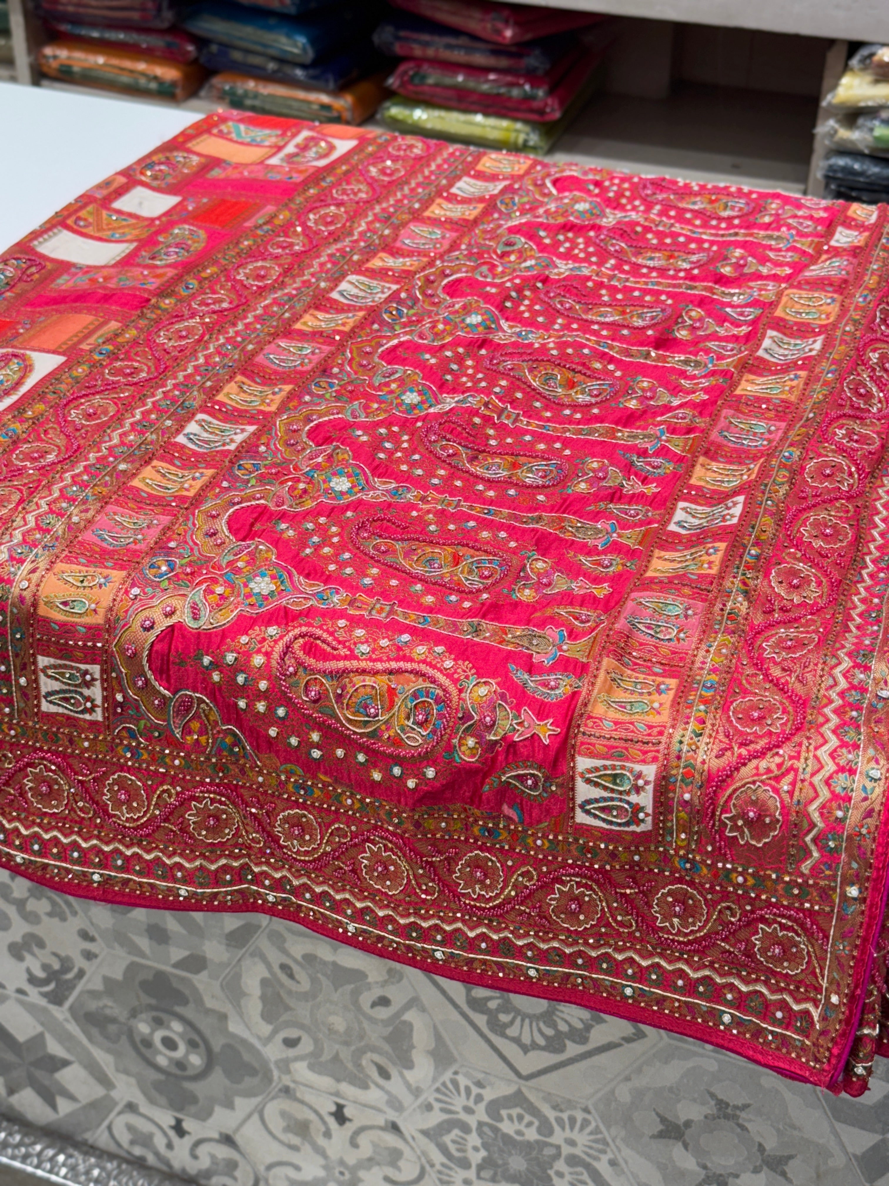 Rani Modal Rangkat Hand Embroidery Saree