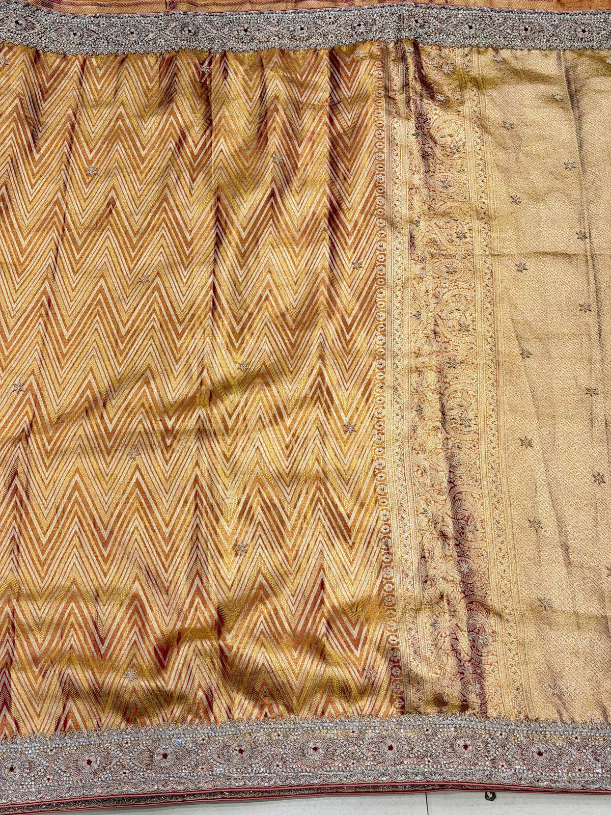 Contemporary Tissue Kanjivaram Zardosi Moti Hand Embroidery Saree