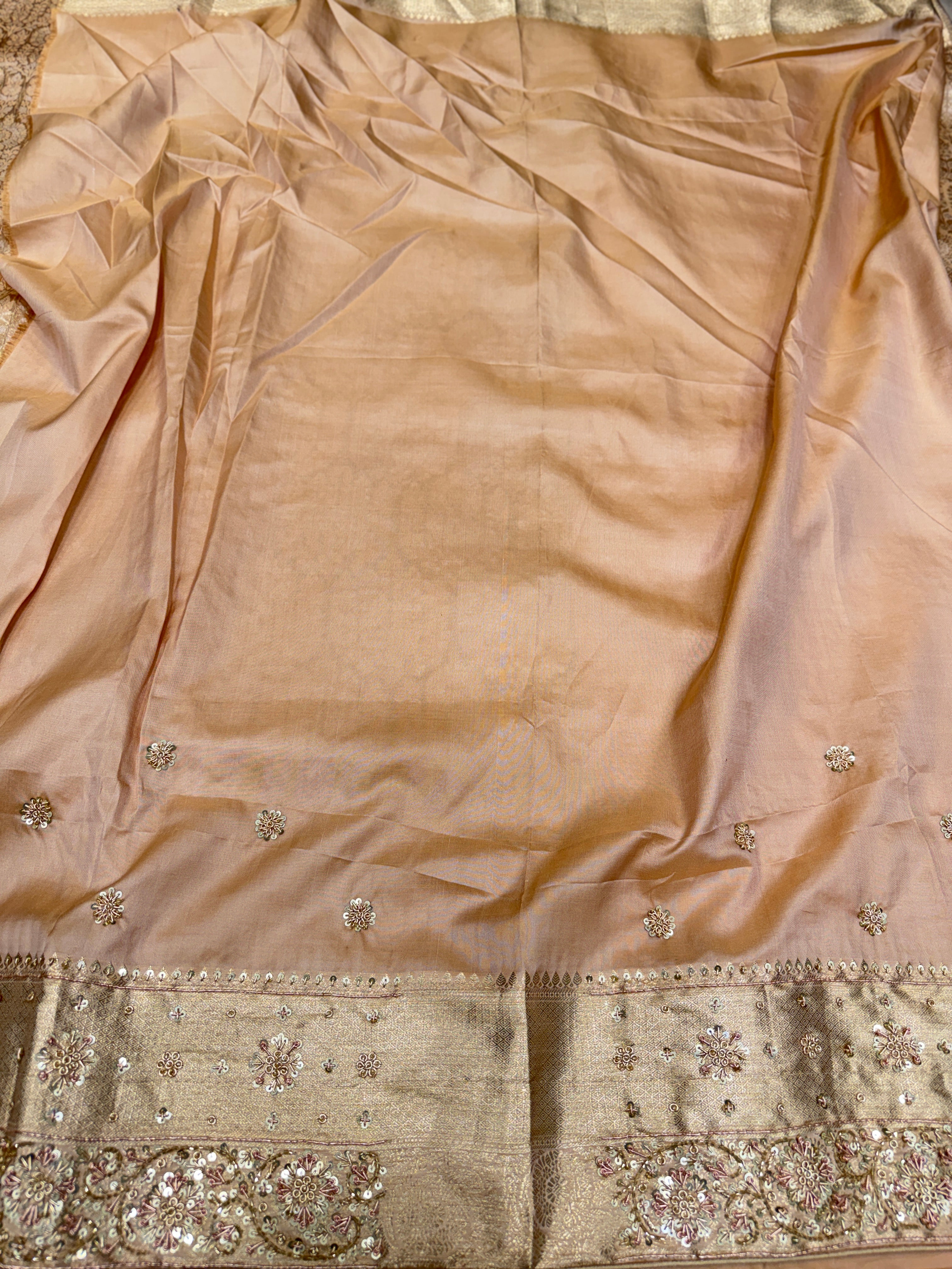 Beige Gold Crown Jaal Kanjivaram Zardosi Hand Embroidery Saree
