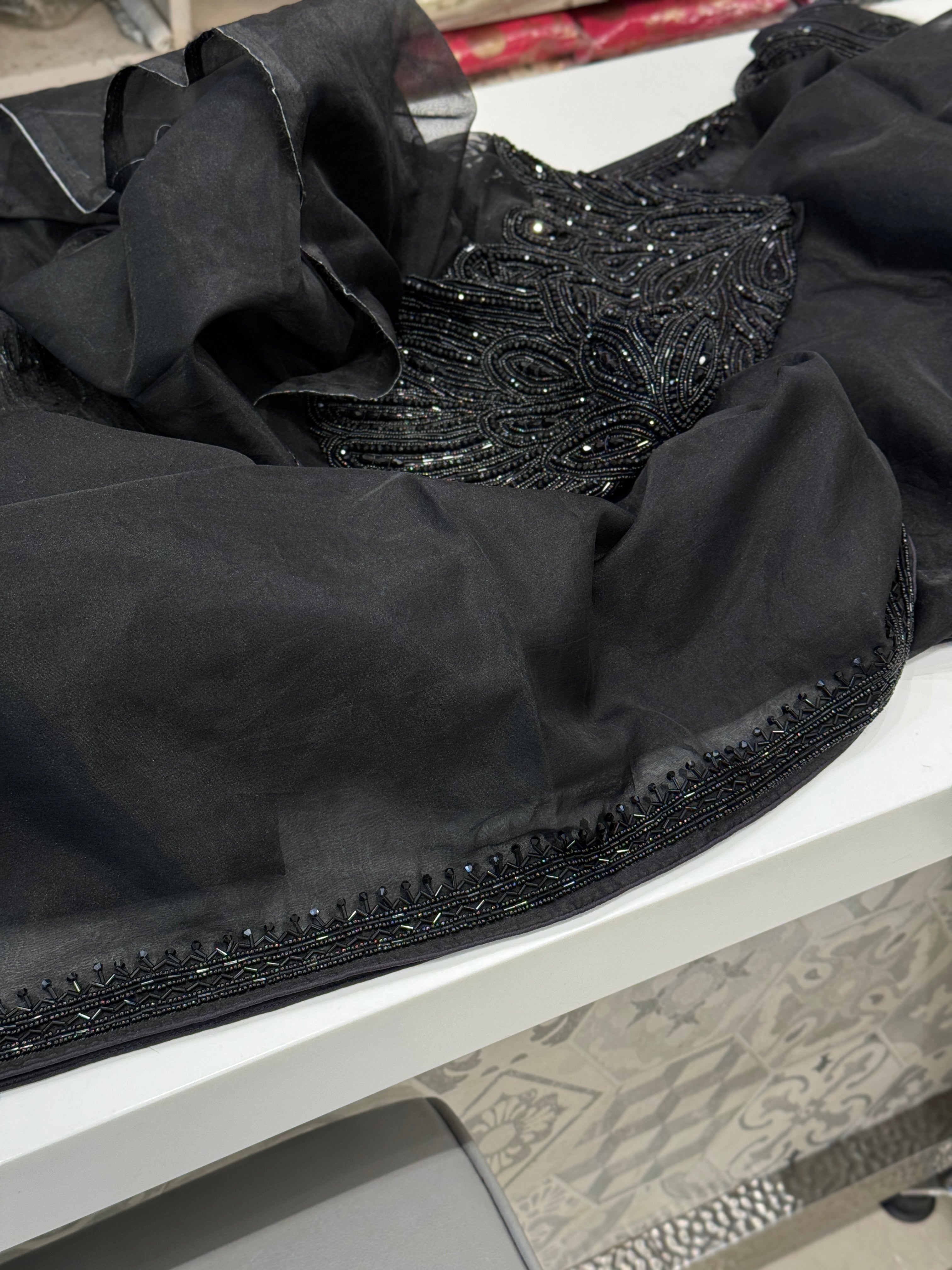 Black Organza Saree with Heavy Covert Design Blouse