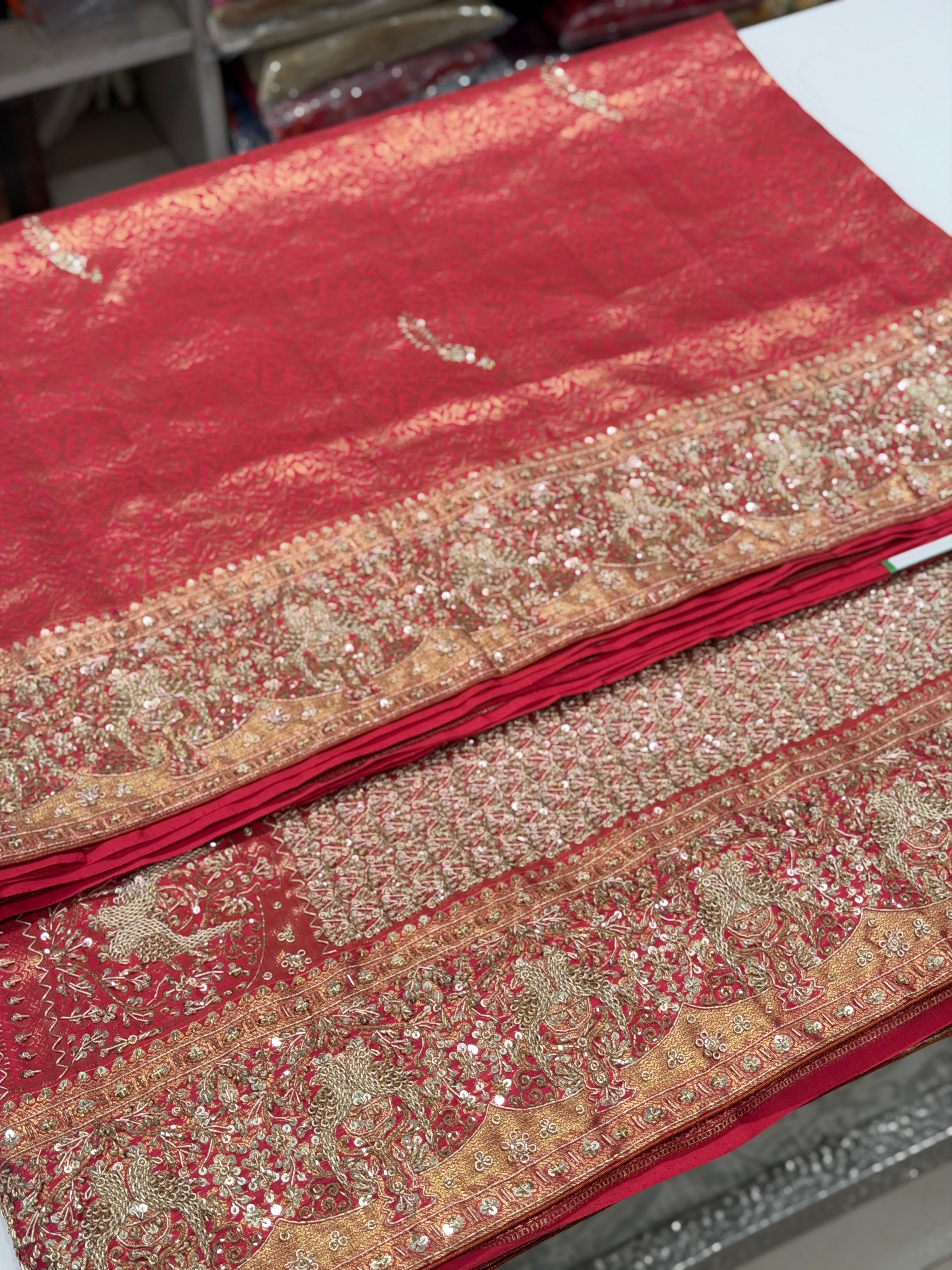 Crimson Kanjivaram Parrot Motif Hand Embroidery Zardosi Saree