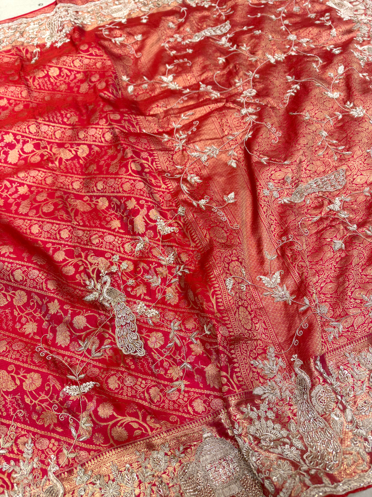Crimson Red Kanjivaram Doli Edit Zardosi Hand Embroidery Saree