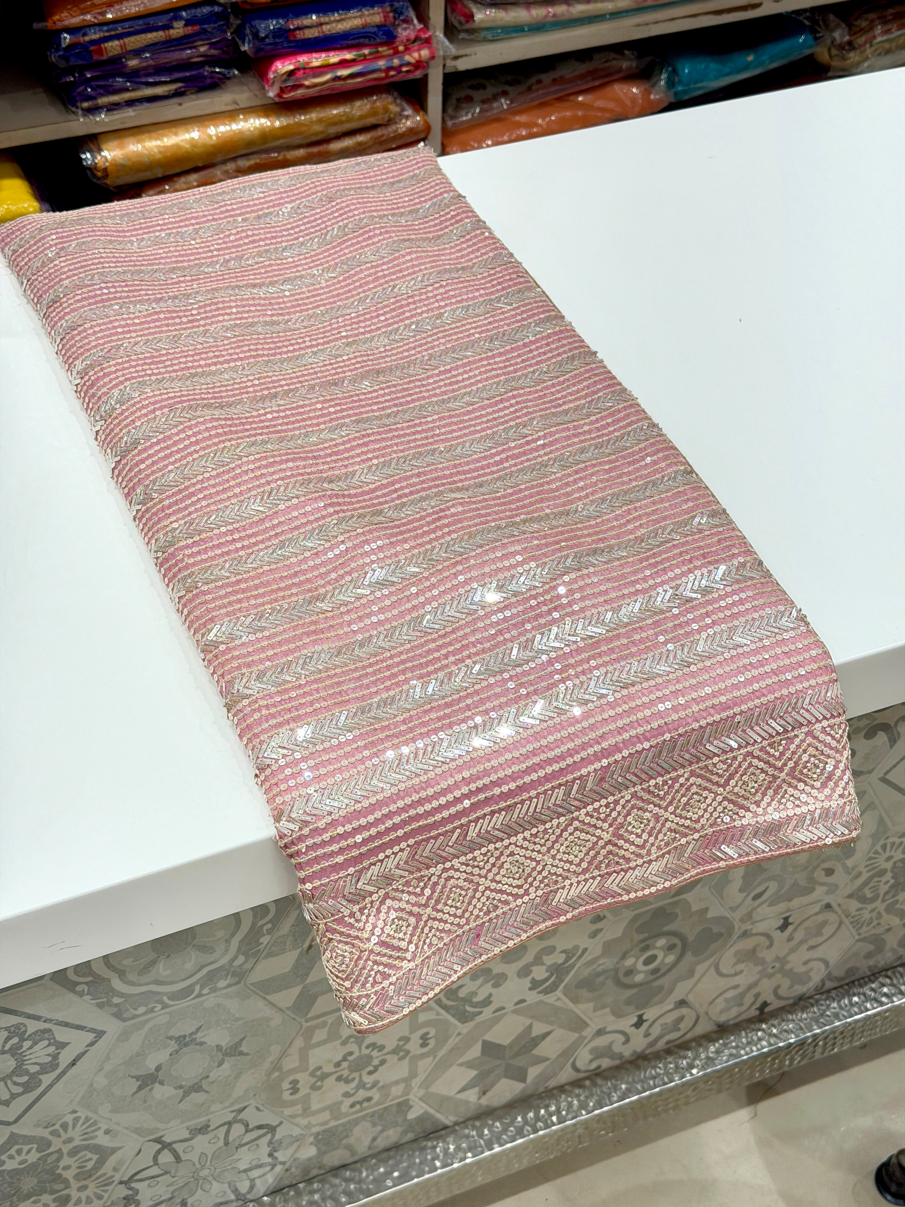 Pink Tissue Crepe Manish Malhotra Inspired Hand Embroidery Sequin Saree