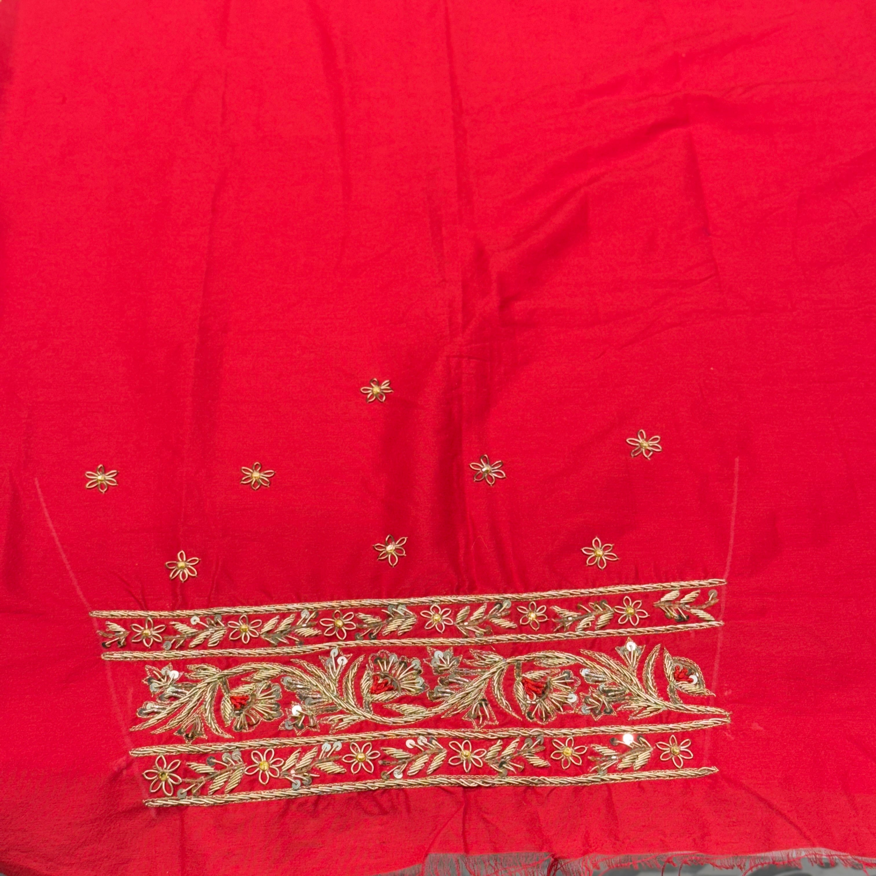 Red Silk Embroidery Blouse Piece