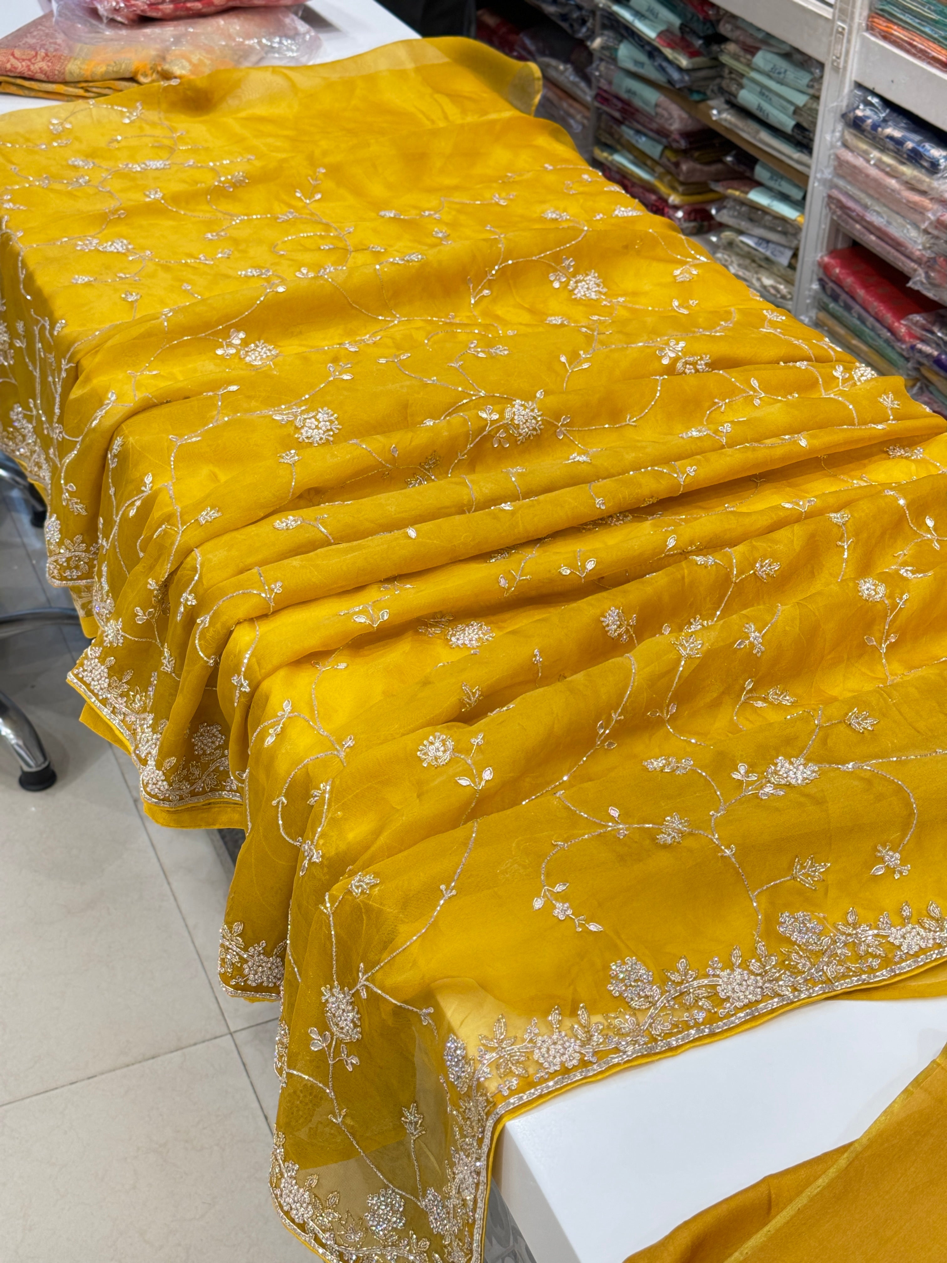 Mustard Yellow Pure Organza Saree