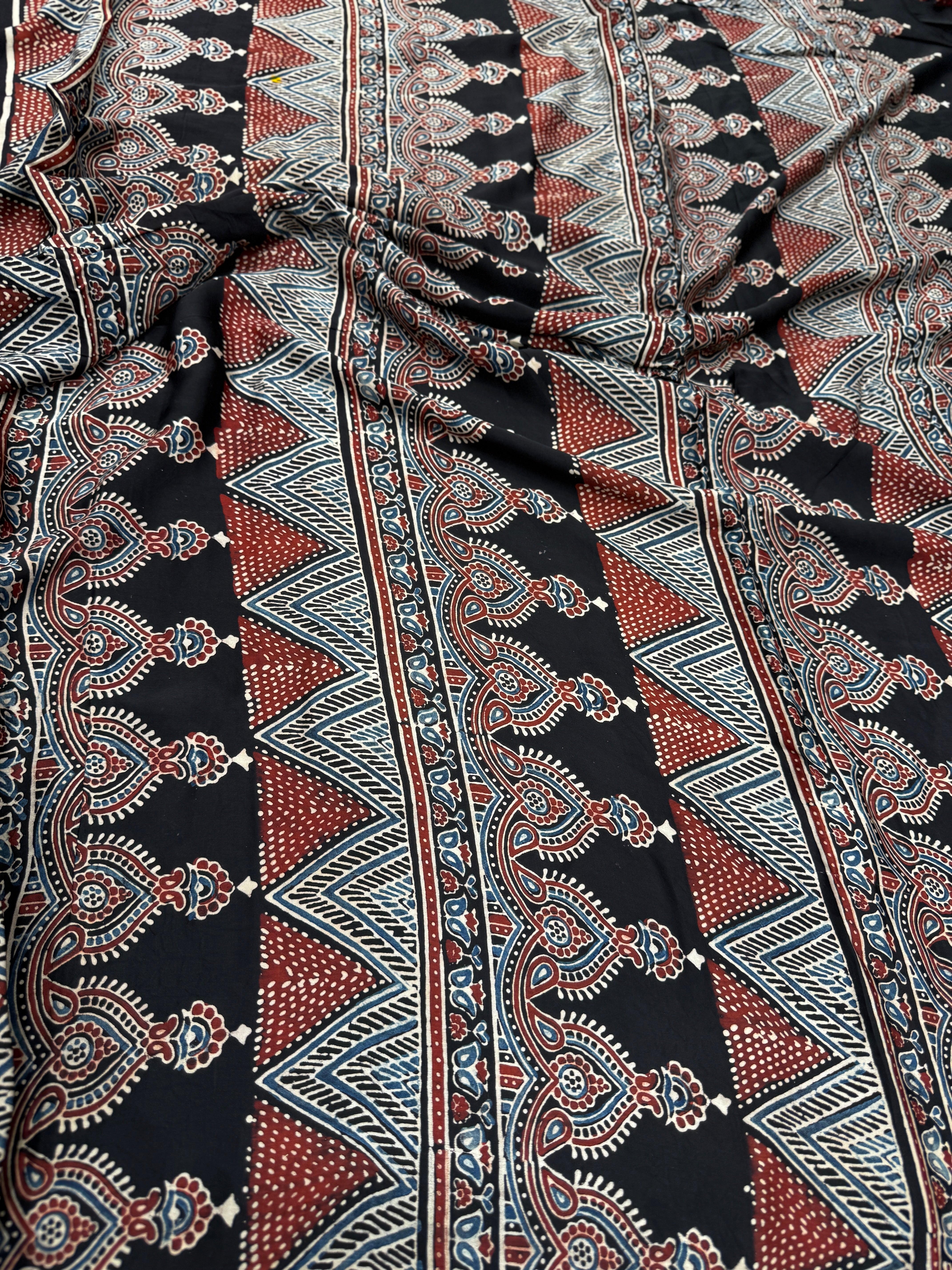 Black Contemporary Ajrakh Block Print Hand Pure Gajji Silk Saree