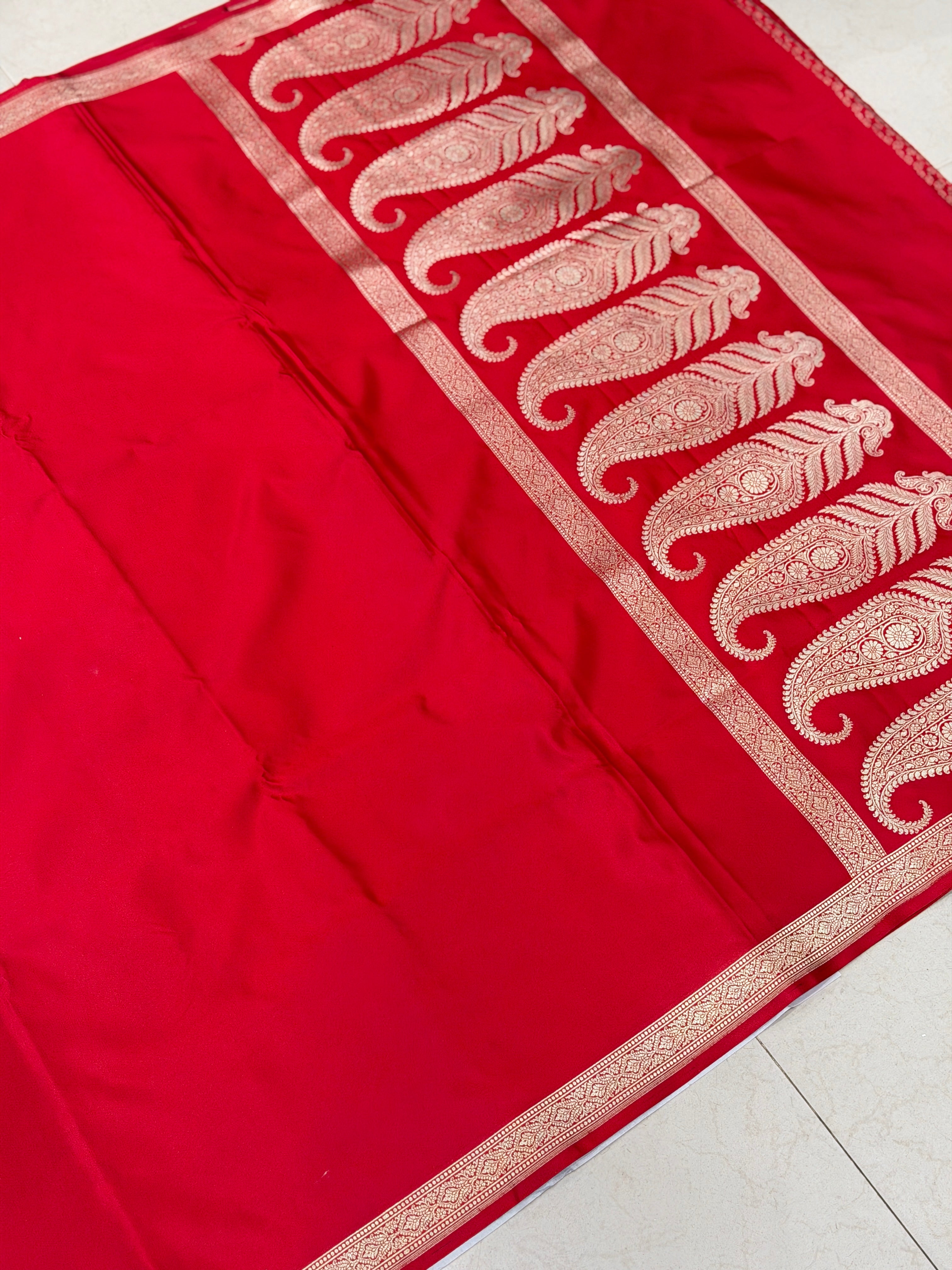 Red Banarasi Raw Mango Style Banarasi Silk Saree