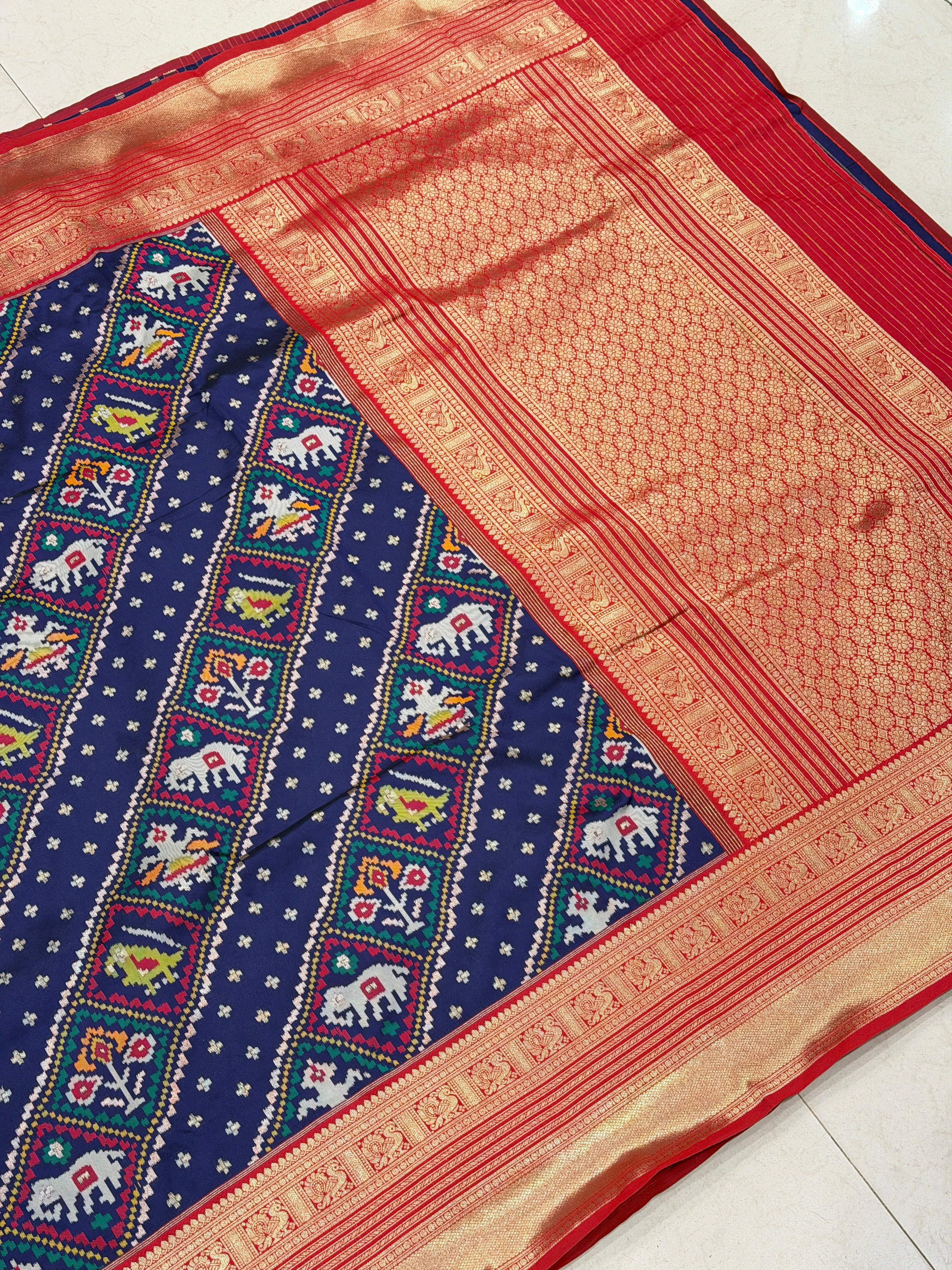 Blue Banarasi Patola Leheriya Kanjivaram Style Border Saree