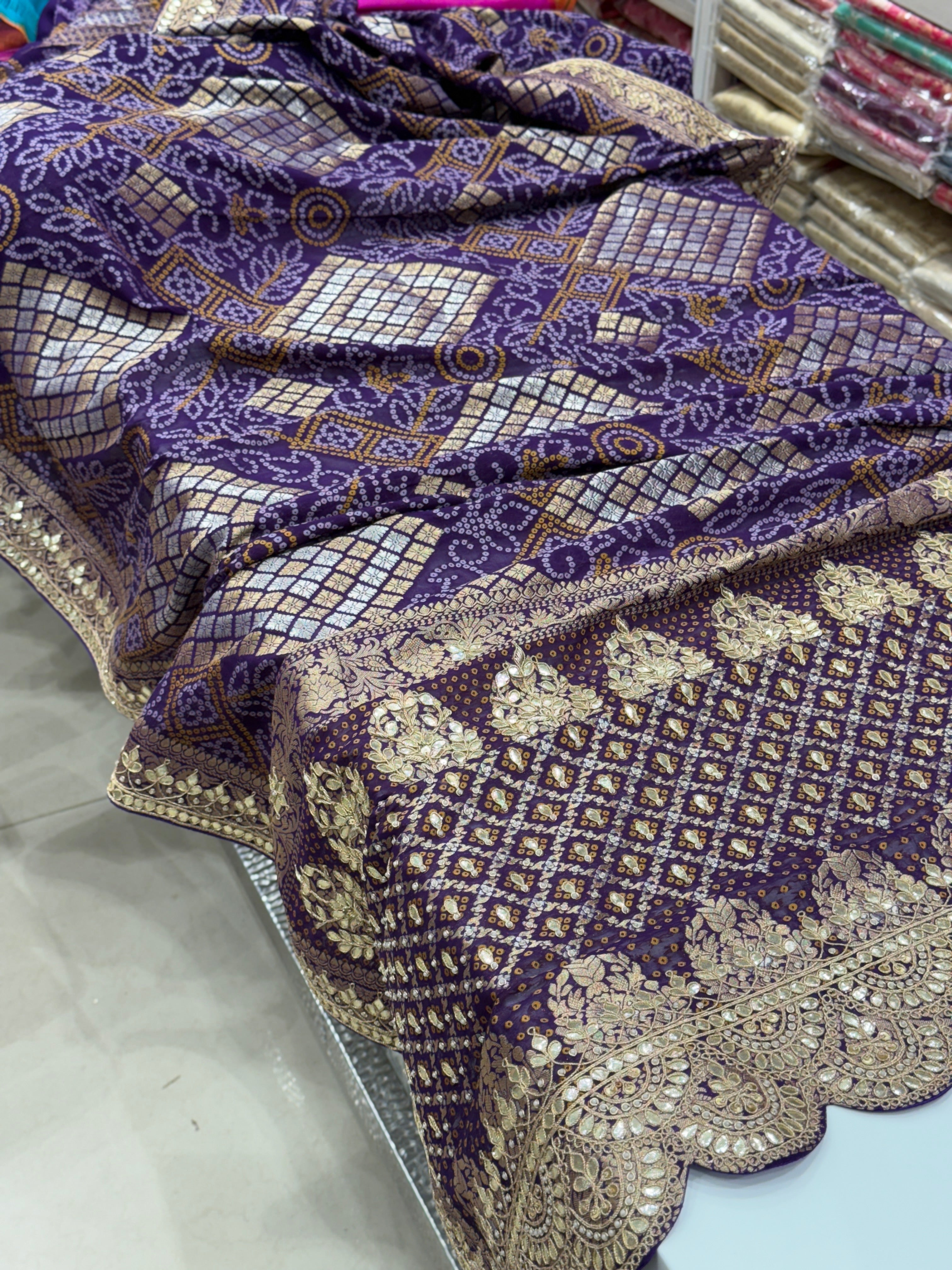Violet Woven Bandhej Gotapatti Saree