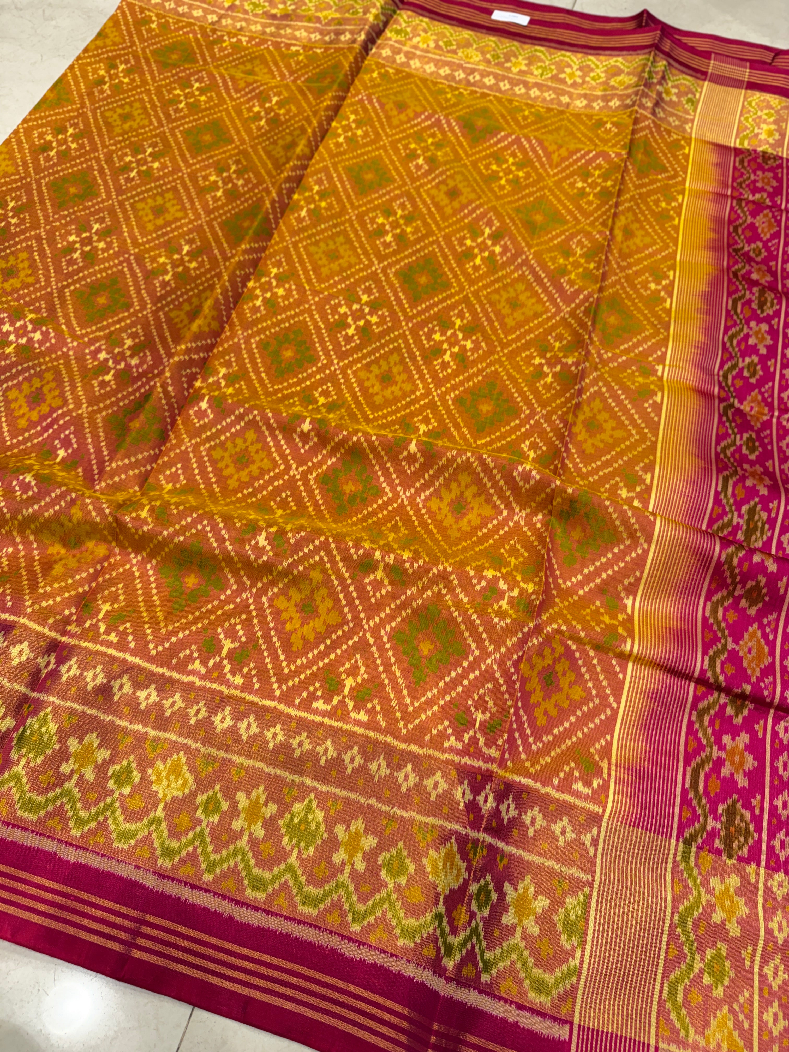 Rust Orange Choktha Bhat Handloom Rajot Ikat Patola Silk Saree