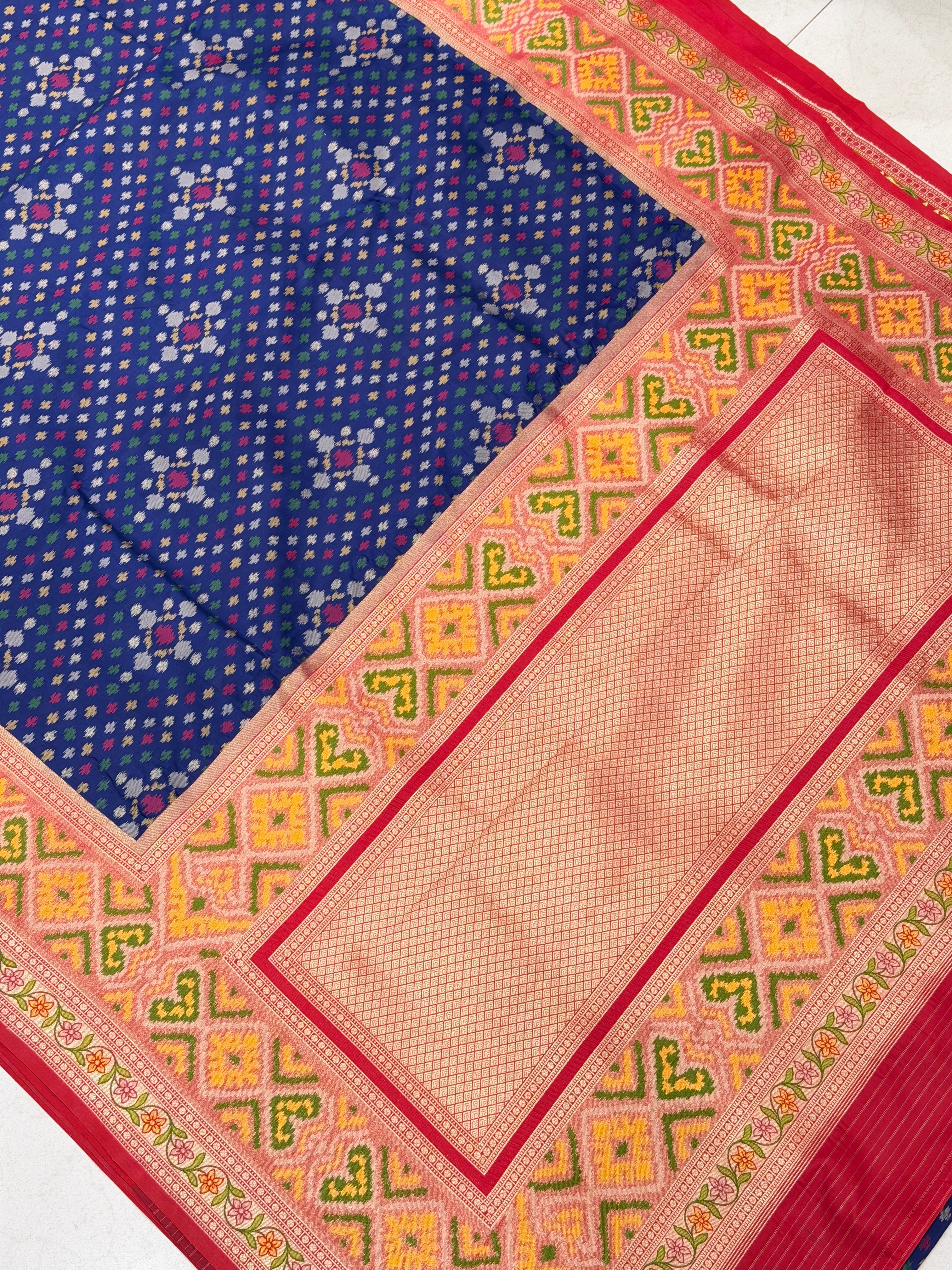 Blue Ikat Patola Banarasi Weaved Small Jaal Saree