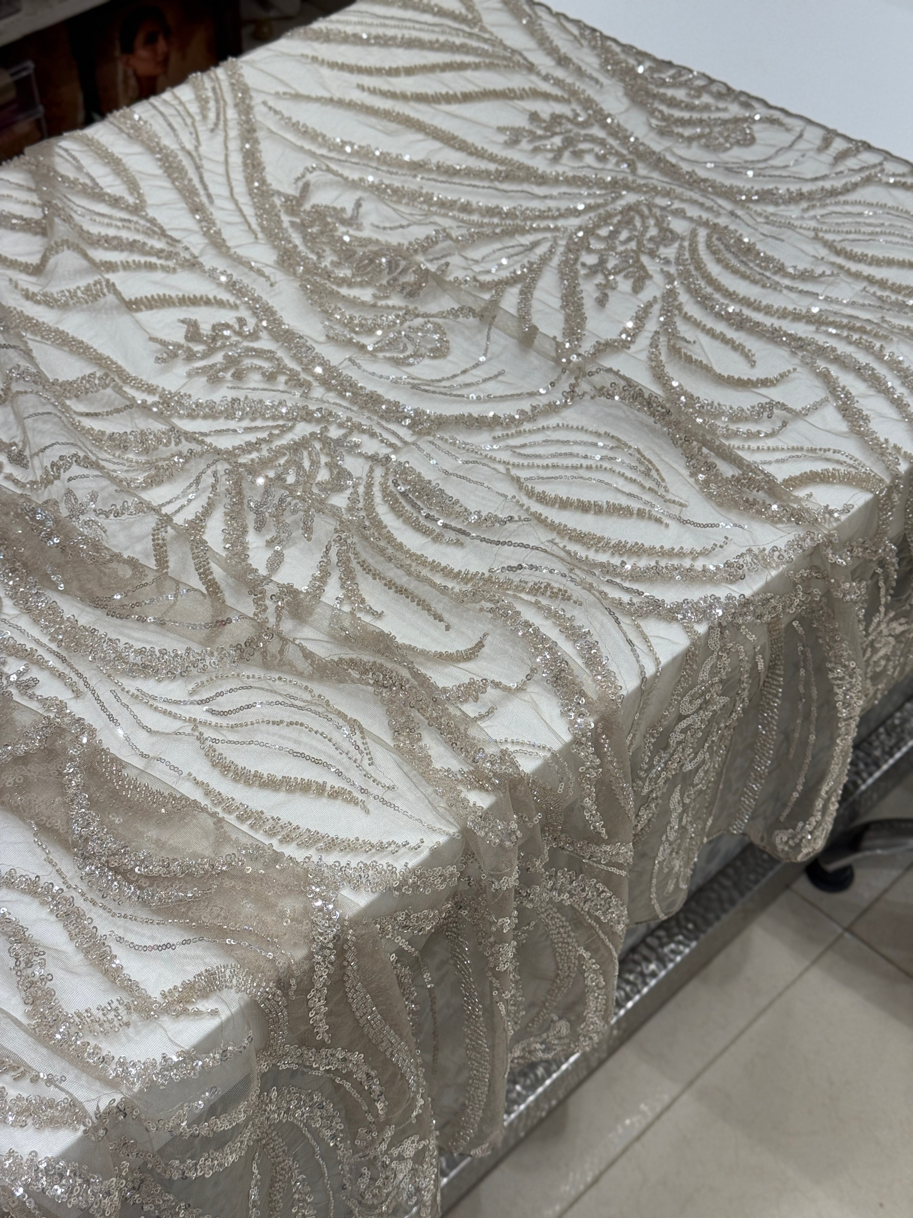 Soft Net Dark Beige Moti Sequin Embroidery Saree