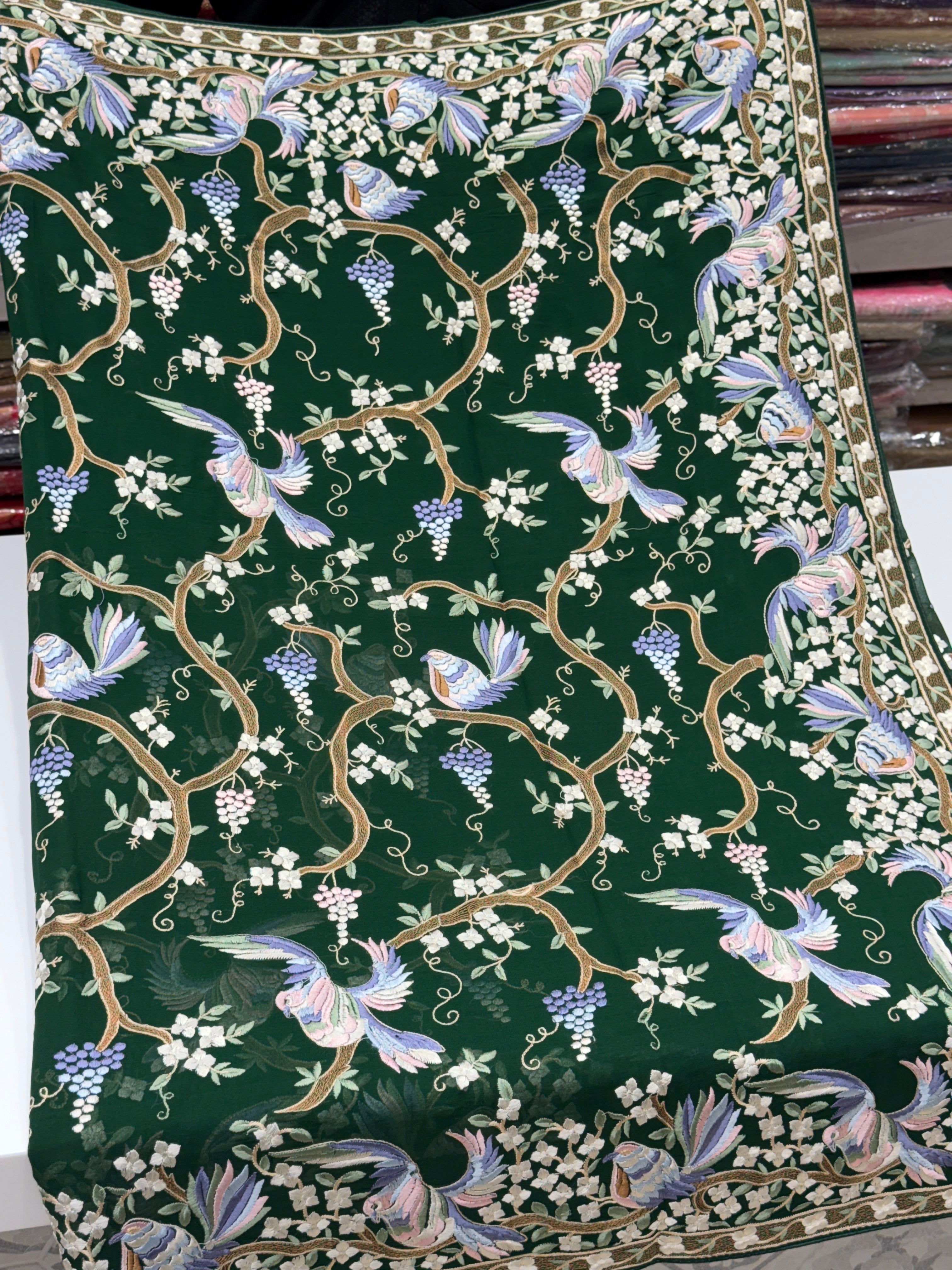 Bottle Green Chakla Chakli Embroidery Parsi Gara Saree
