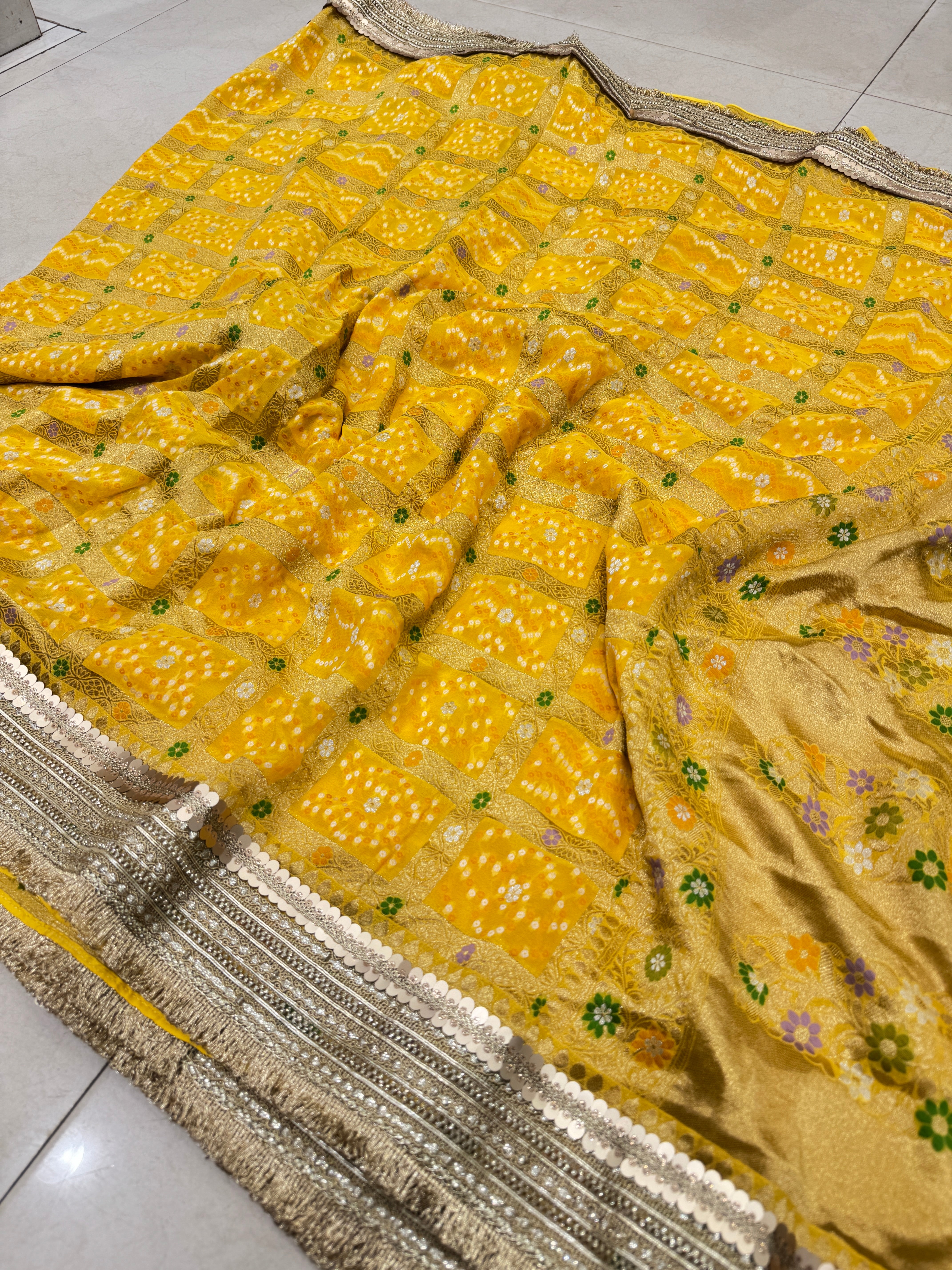 Yellow Gharchola Meenakari Maharani Style Saree