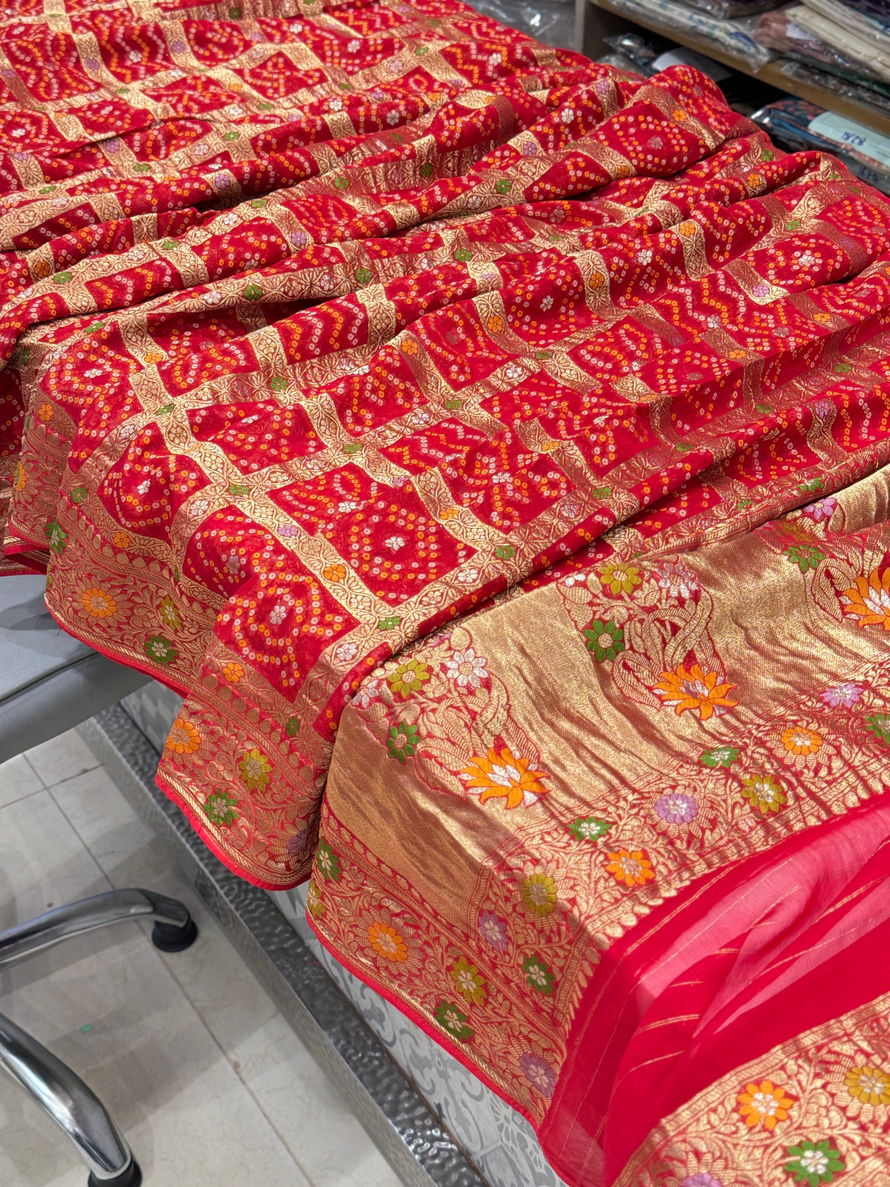 Red Gharchola Georgette Saree with Meenakari