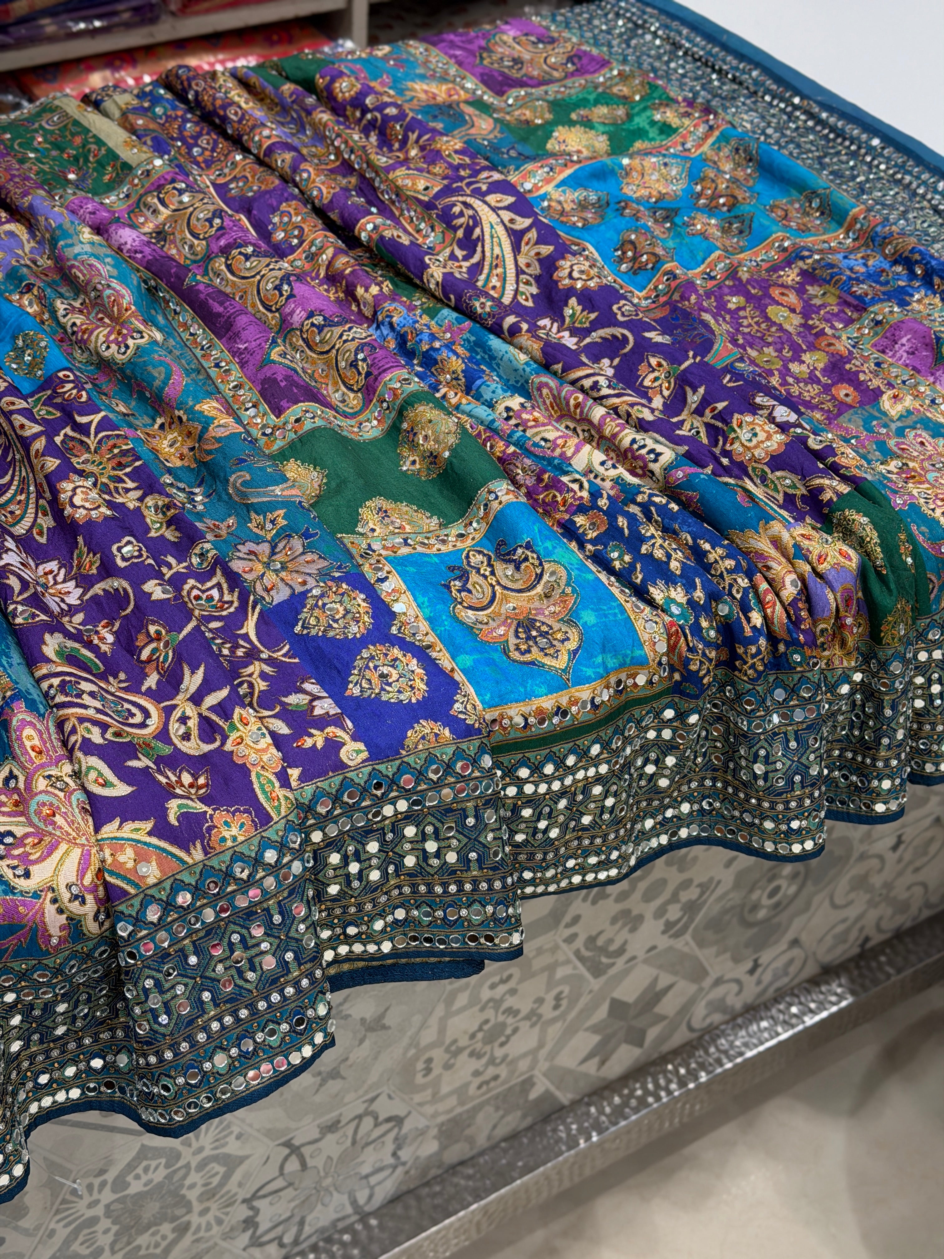 Violet TT Inspired Munga Silk Real Mirror Hand Embroidery Saree