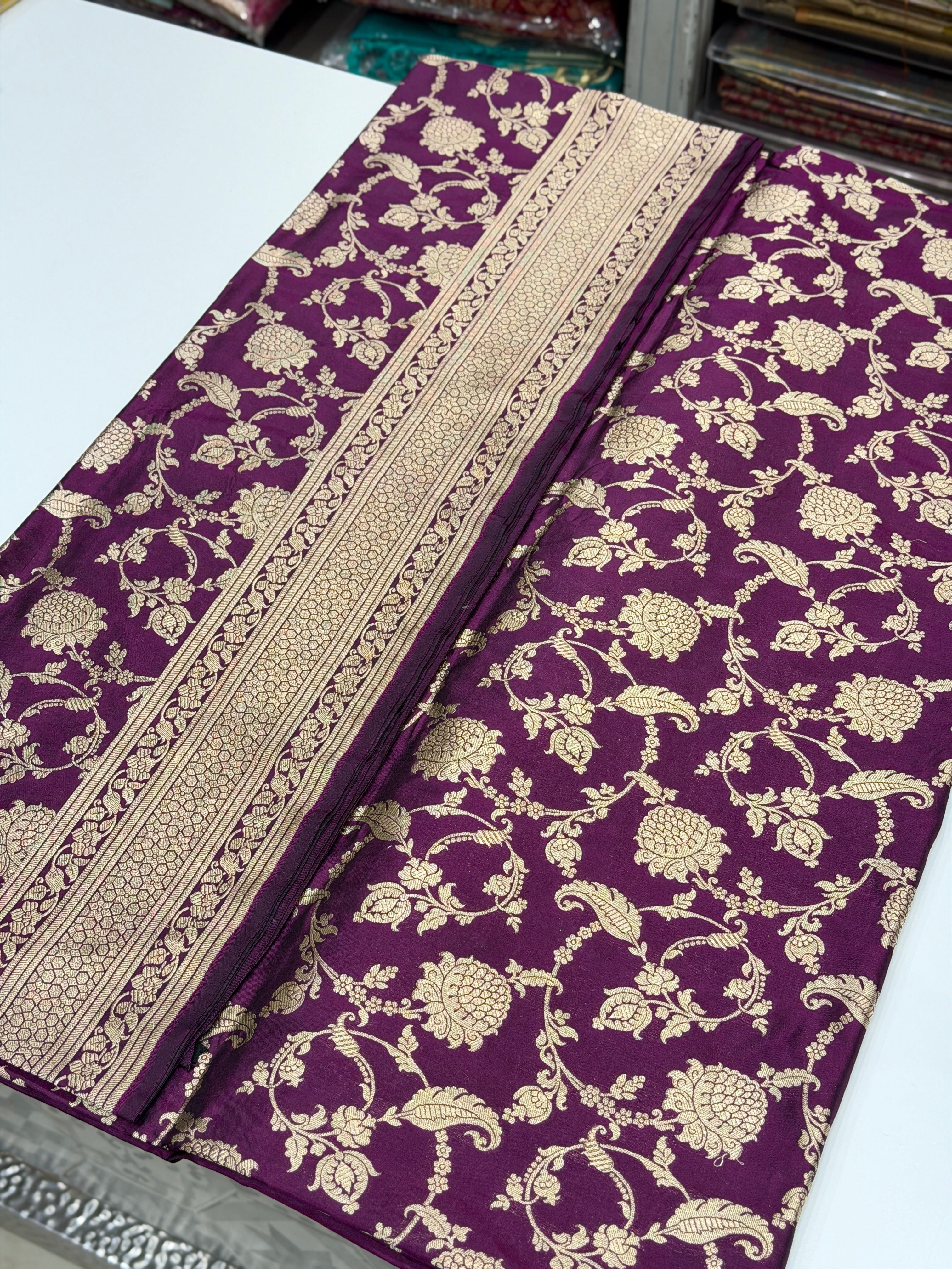 Violet Crown Jaal Handloom Banarasi Katan Silk Saree