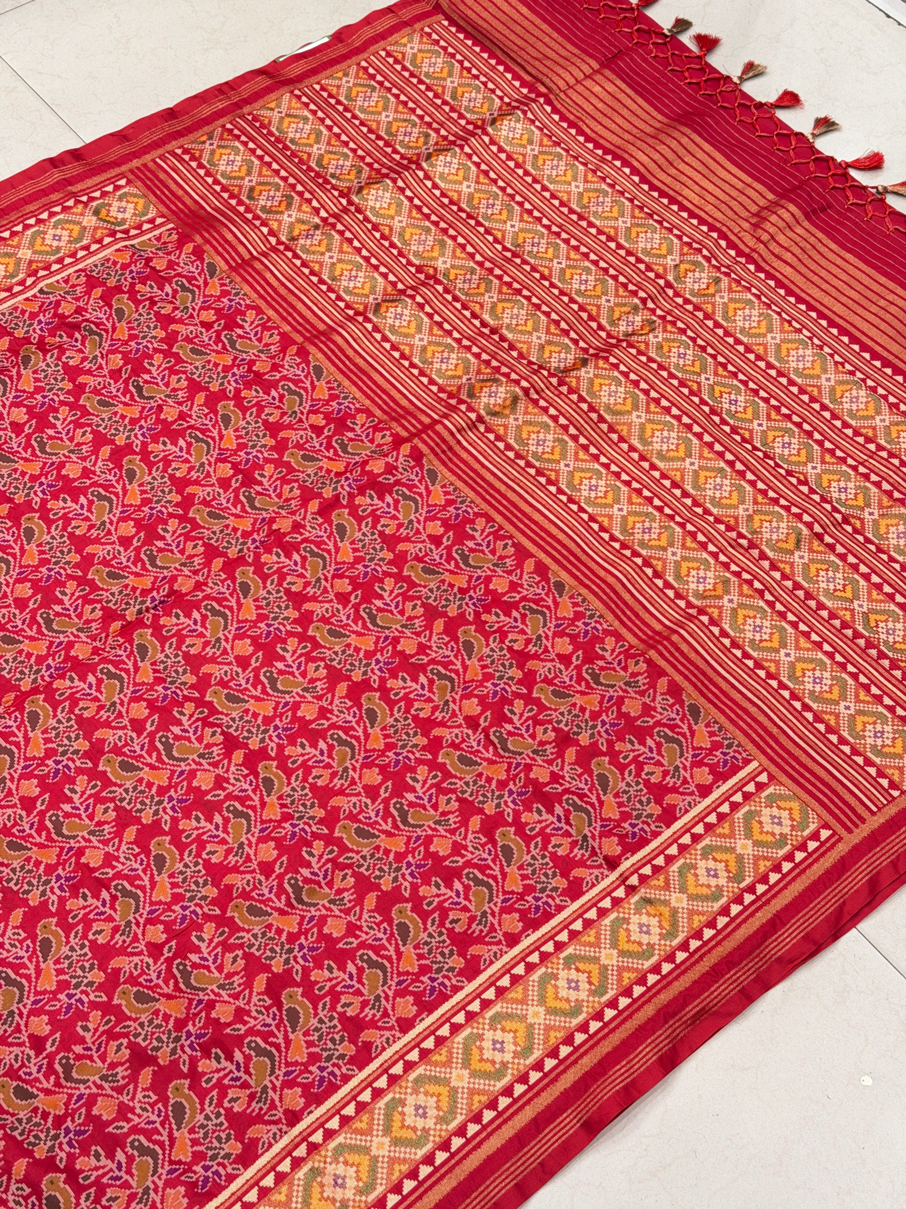 Red Popat Bhat Semi Silk Weaved Patan Patola Saree