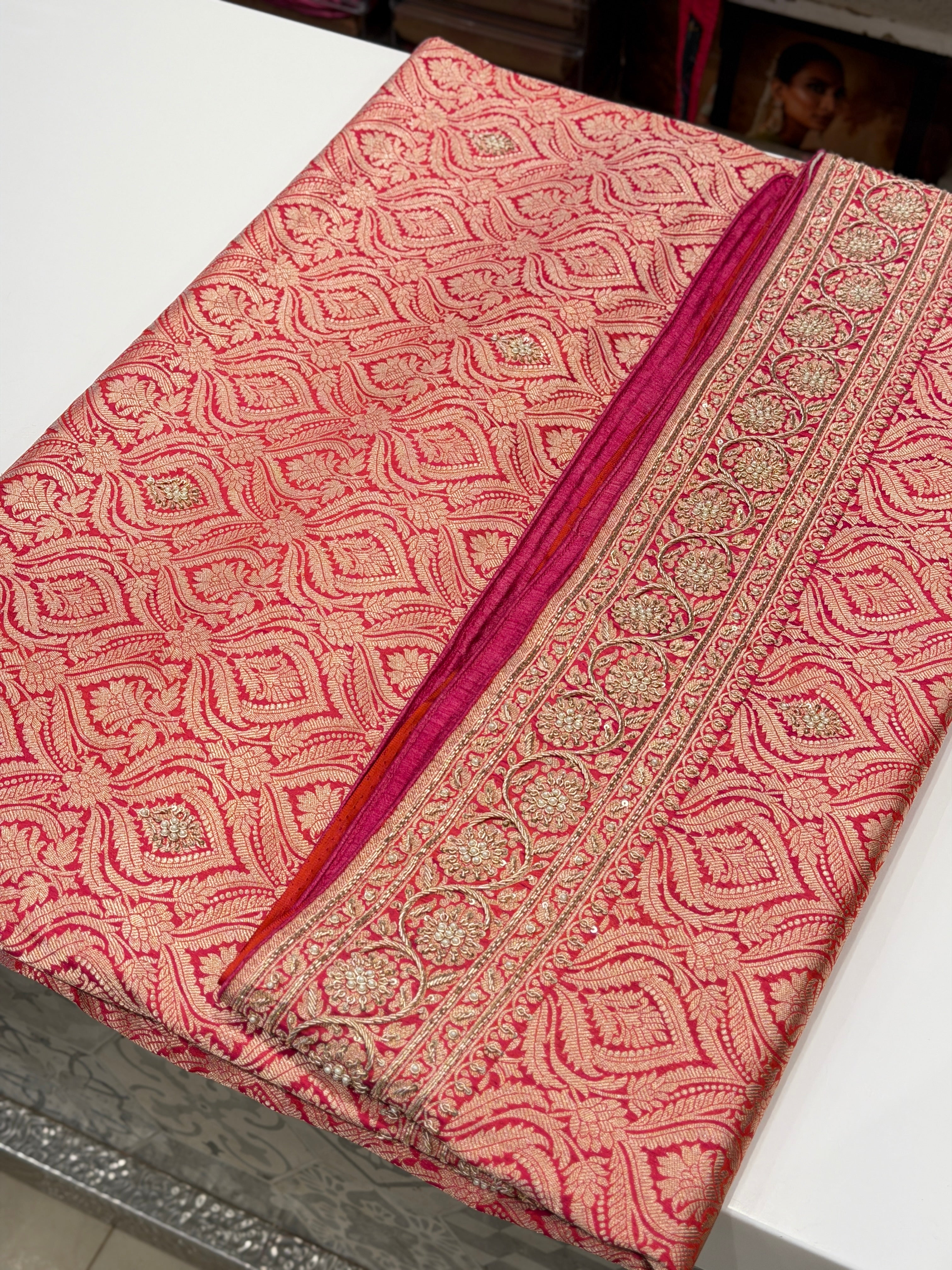 Cross Rani Banarasi Katan Zardosi Hand Embroidery Saree