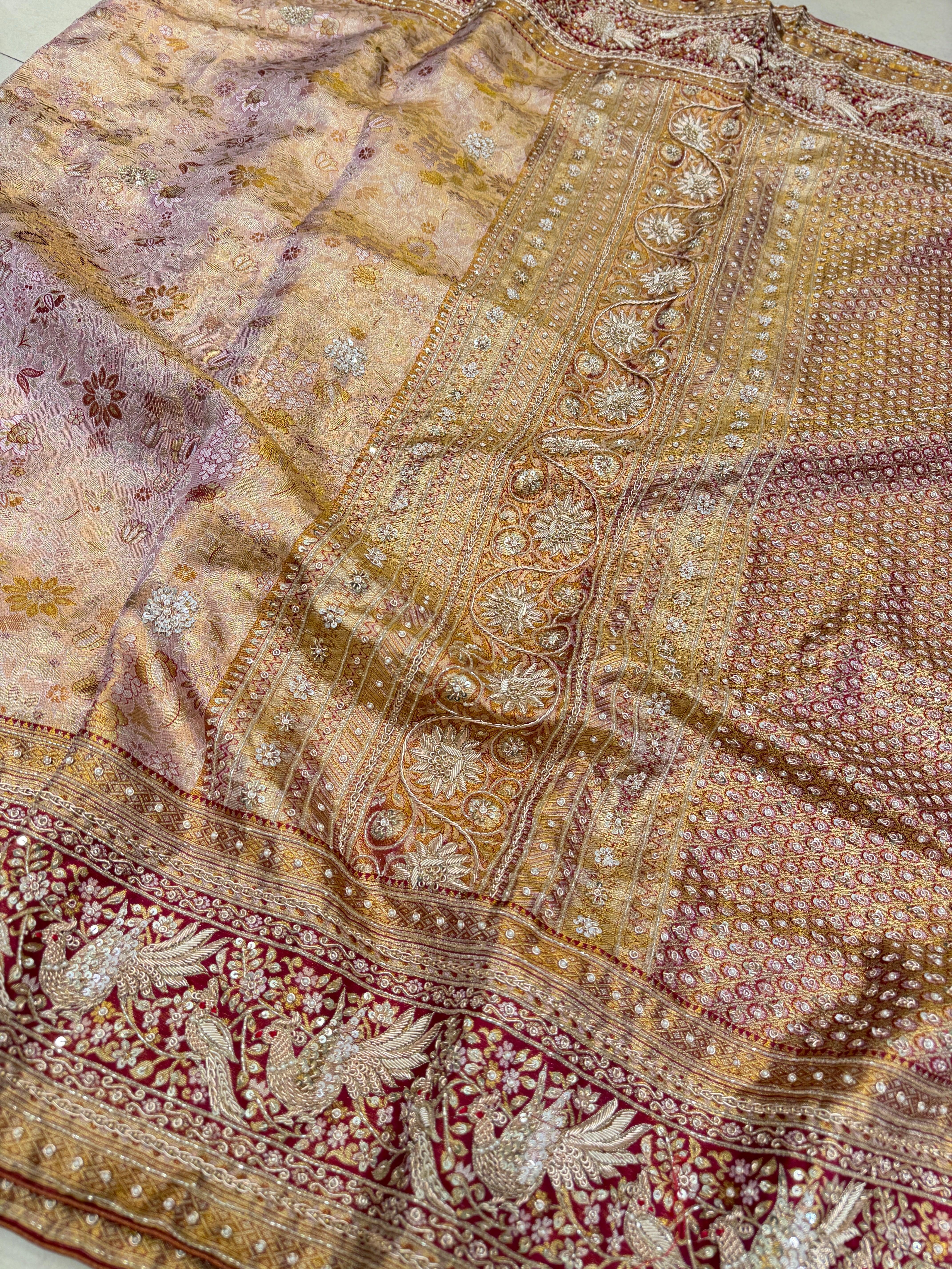 Pastel Pink Meenakari Tissue Kanjivaram Zardosi Hand Embroidery Saree