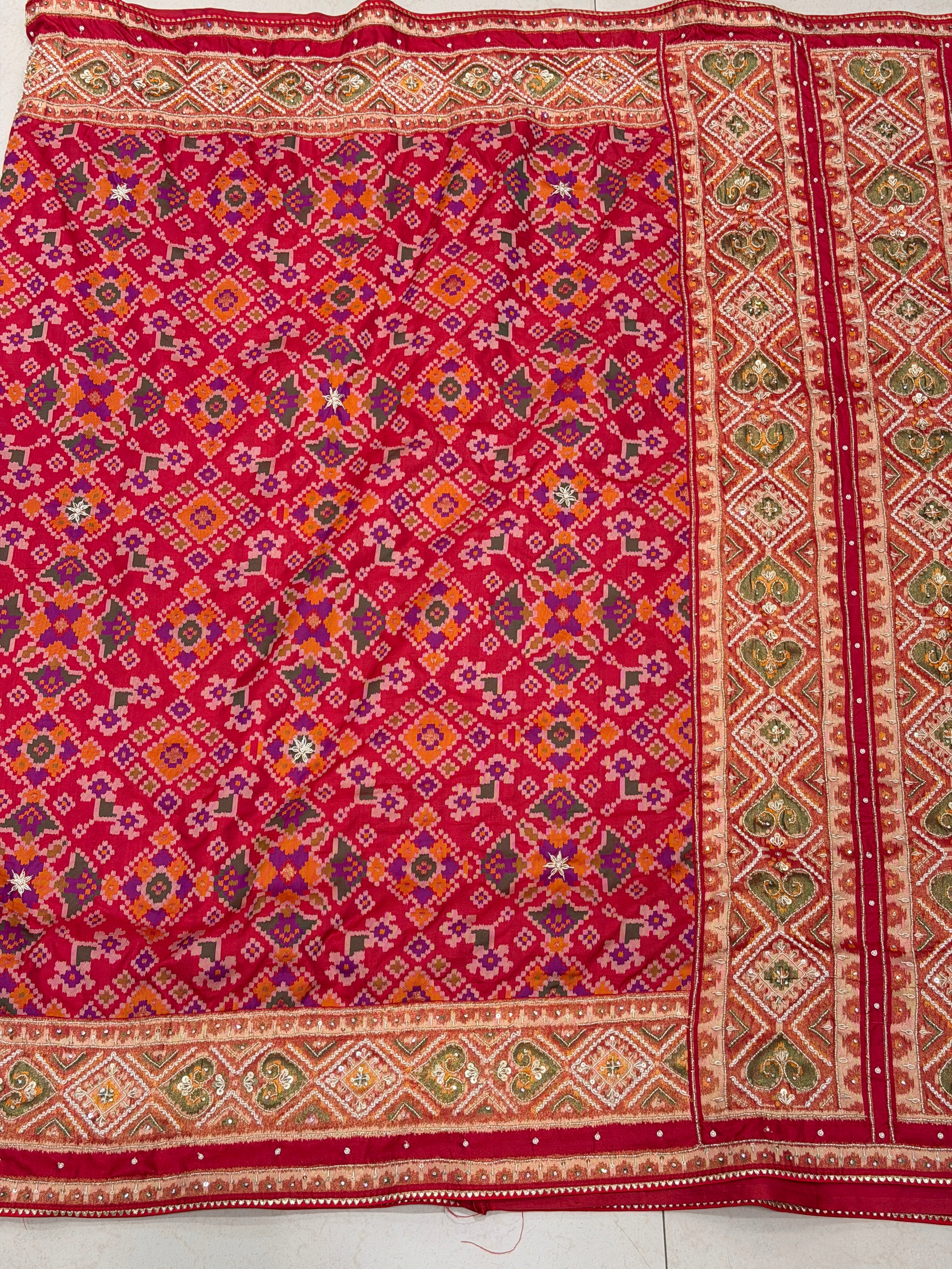 Red Patola Rata Bhat Hand Embroidery Saree