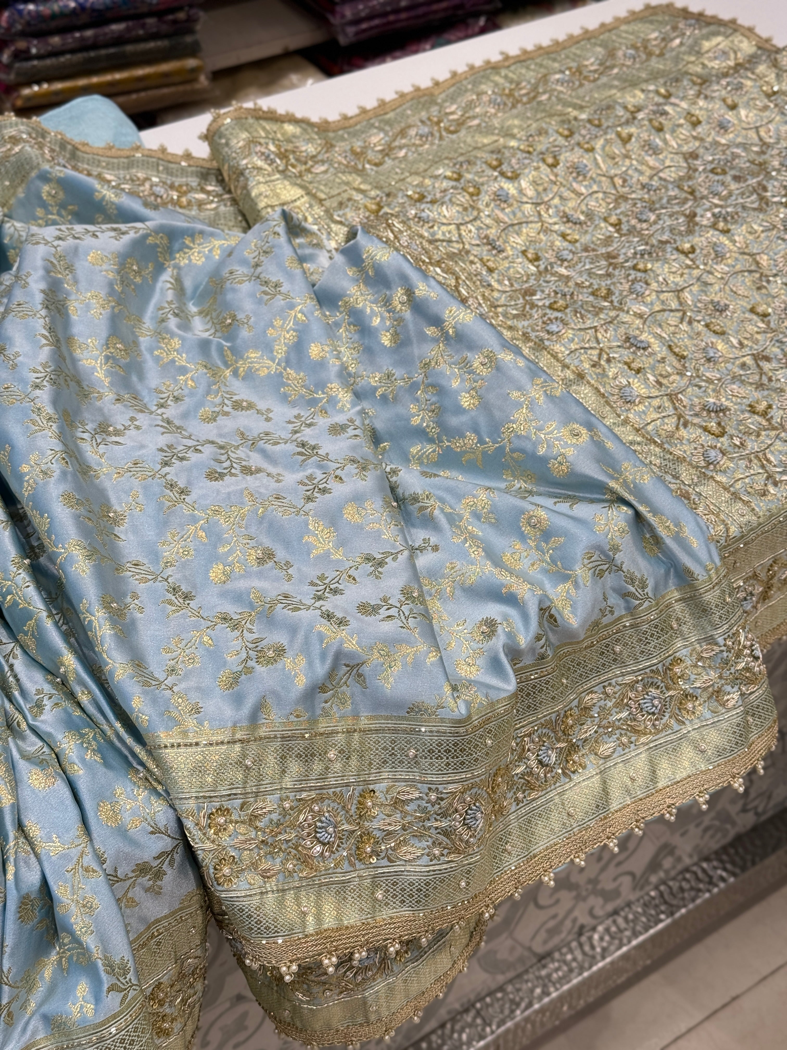 Light Blue Banarasi Zardosi Saree