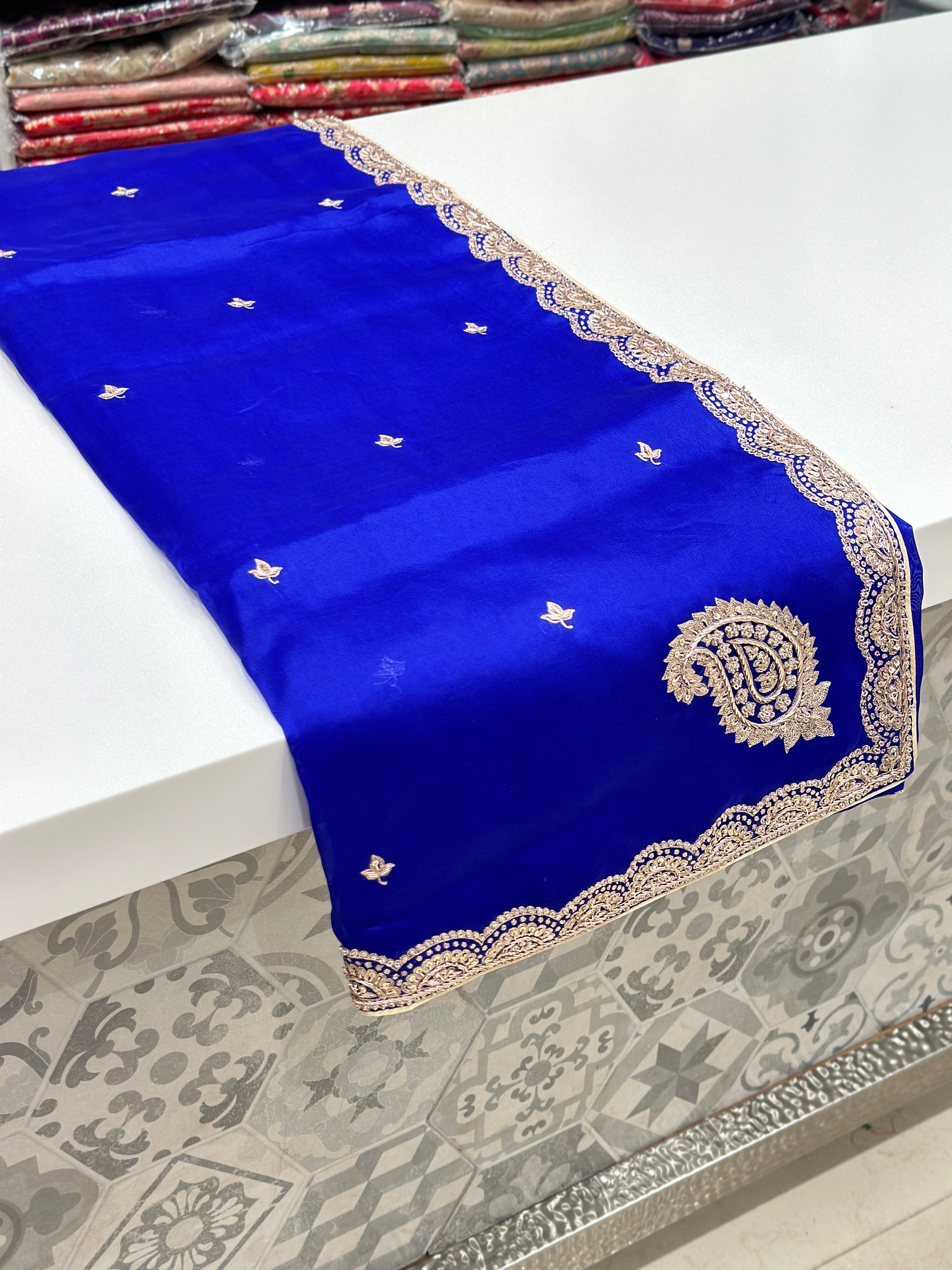 Blue Pure Organza Zardosi Saree