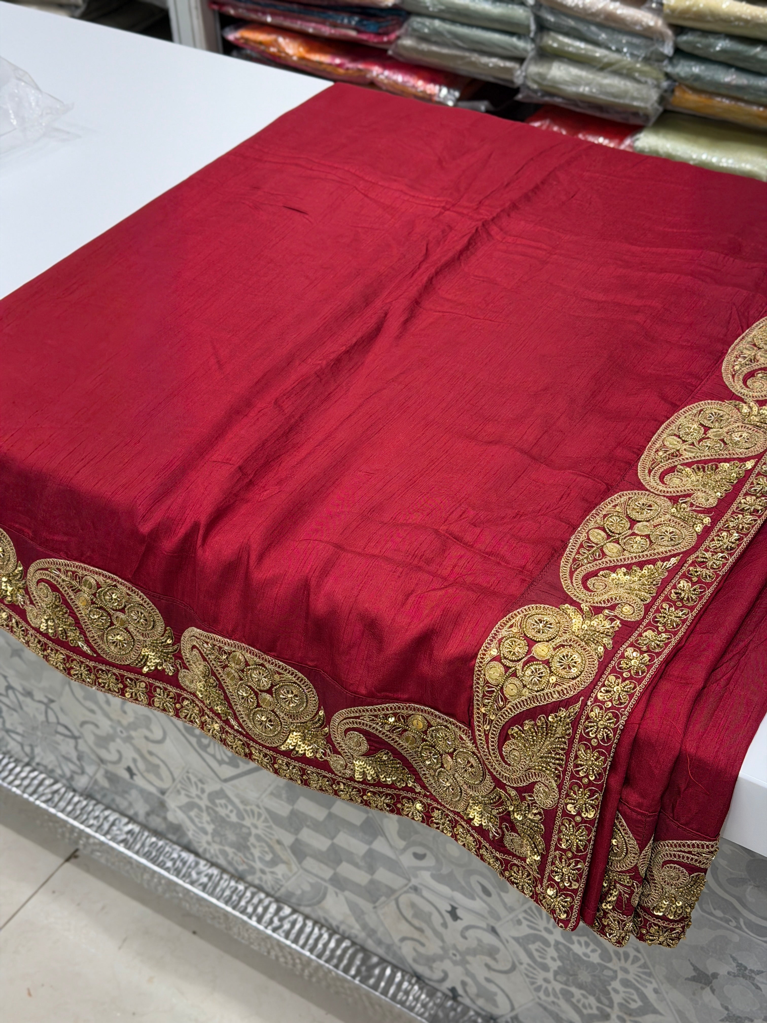 Maroon Marodi Embroidery Sabyasachi Inspired Pure Silk Border Saree