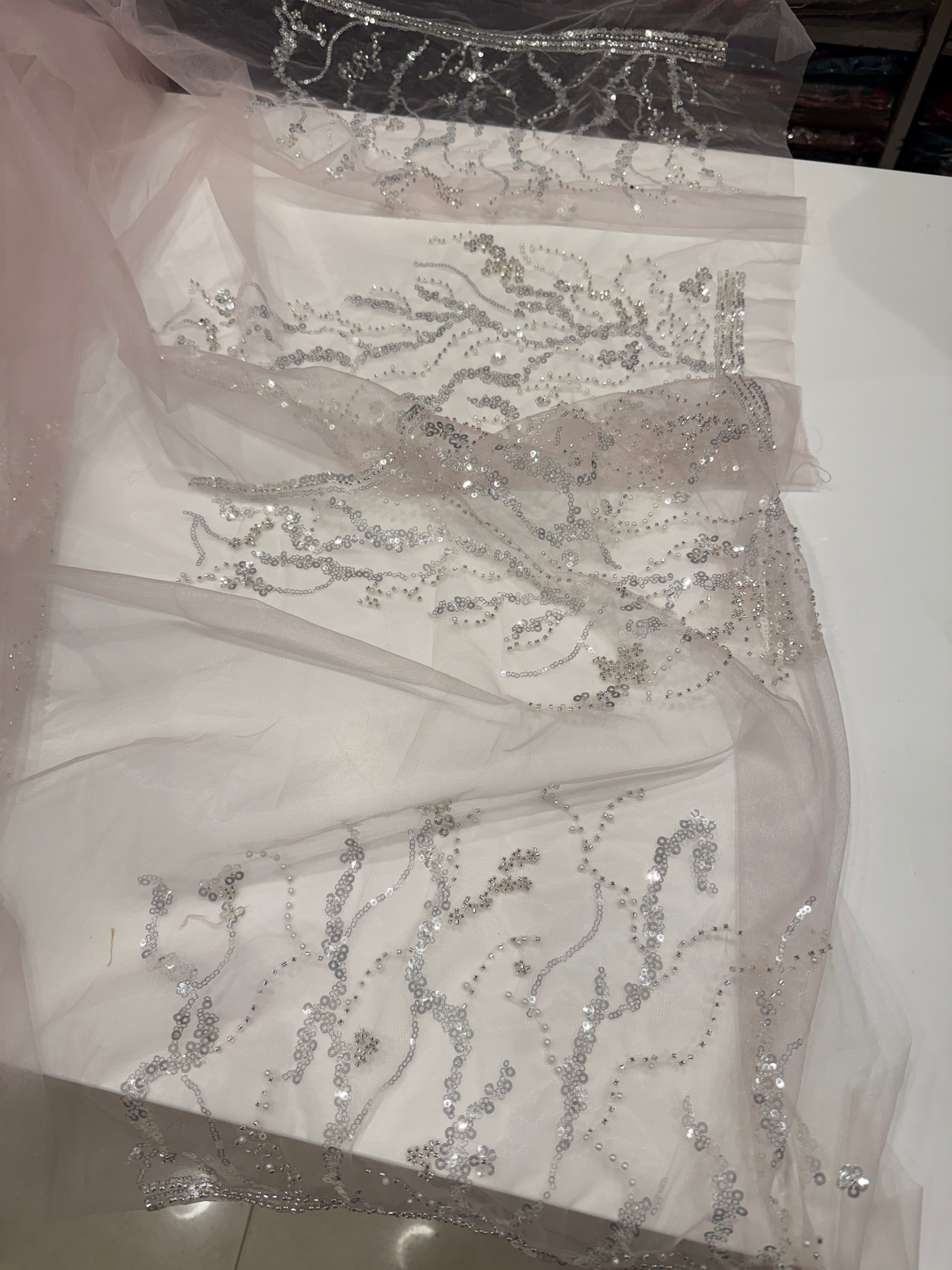 Light Pink Net Sequin Saree