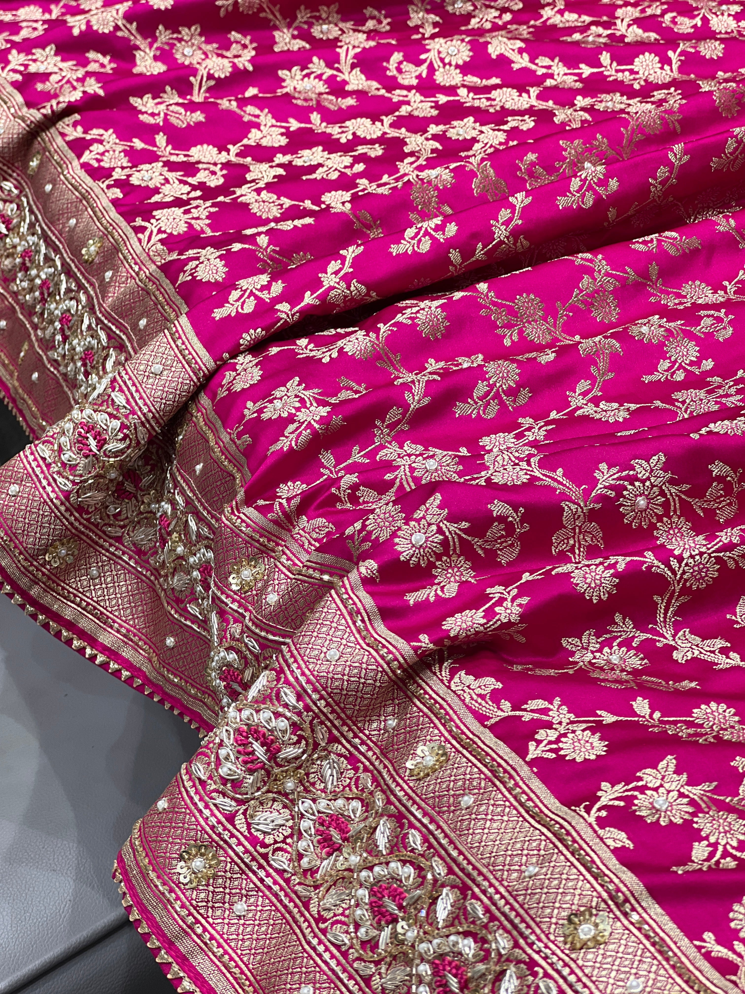 Rani Banarasi Silk Resham Embroidery Saree