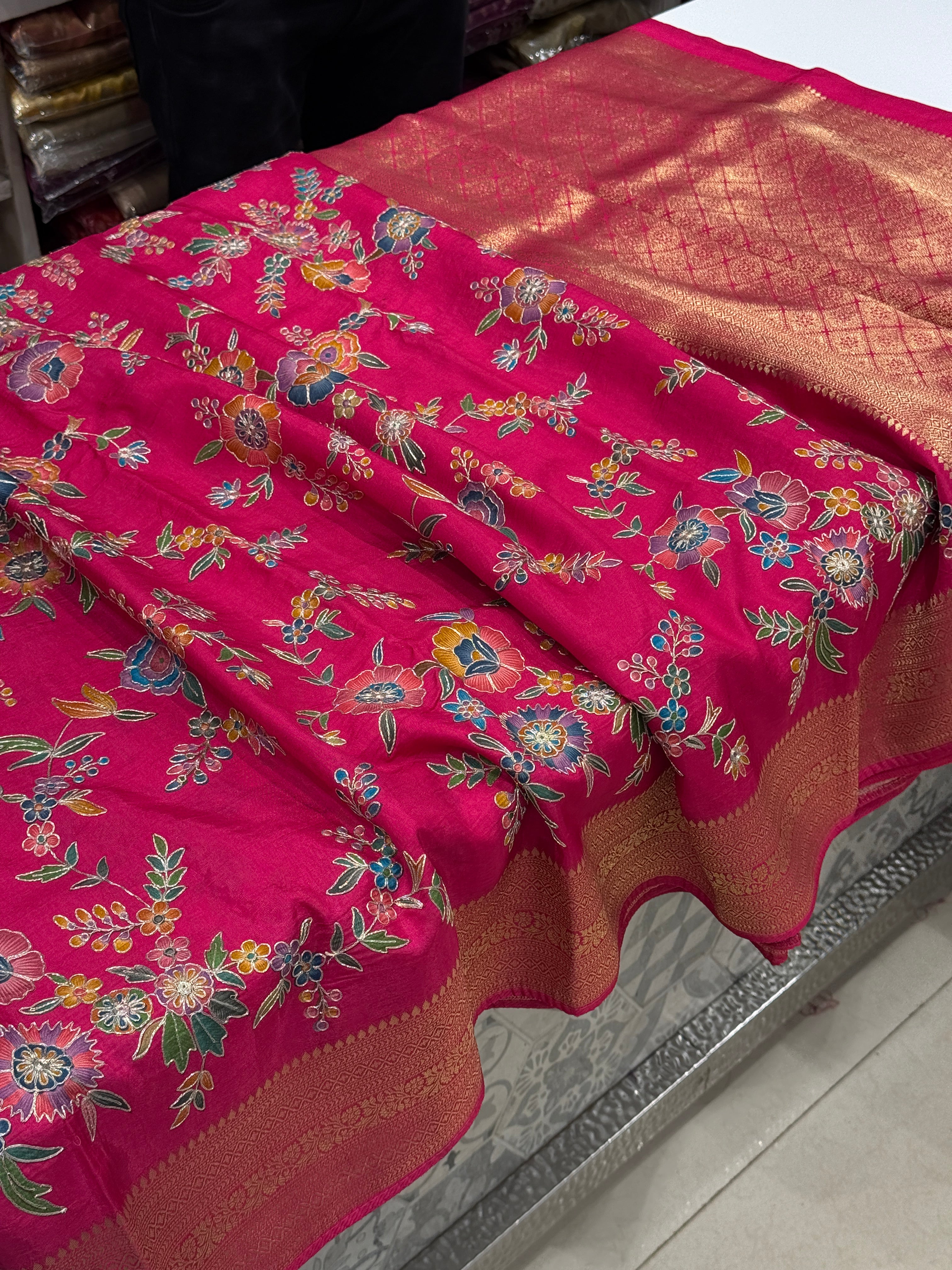 Rani Banarasi Munga Silk Saree With Pita Embroidery