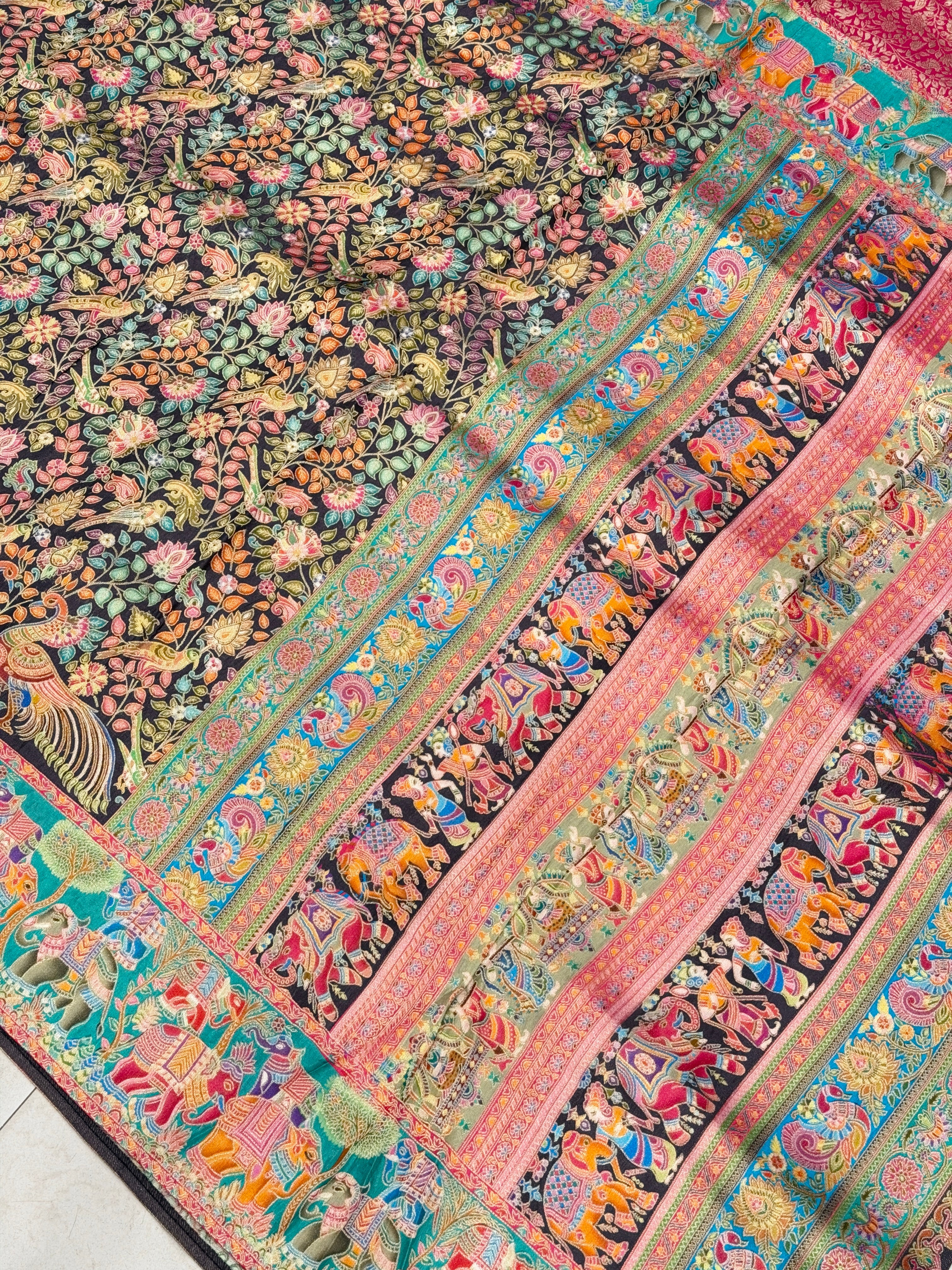 Black Weaved Pashmina Style Multi Colour Saree