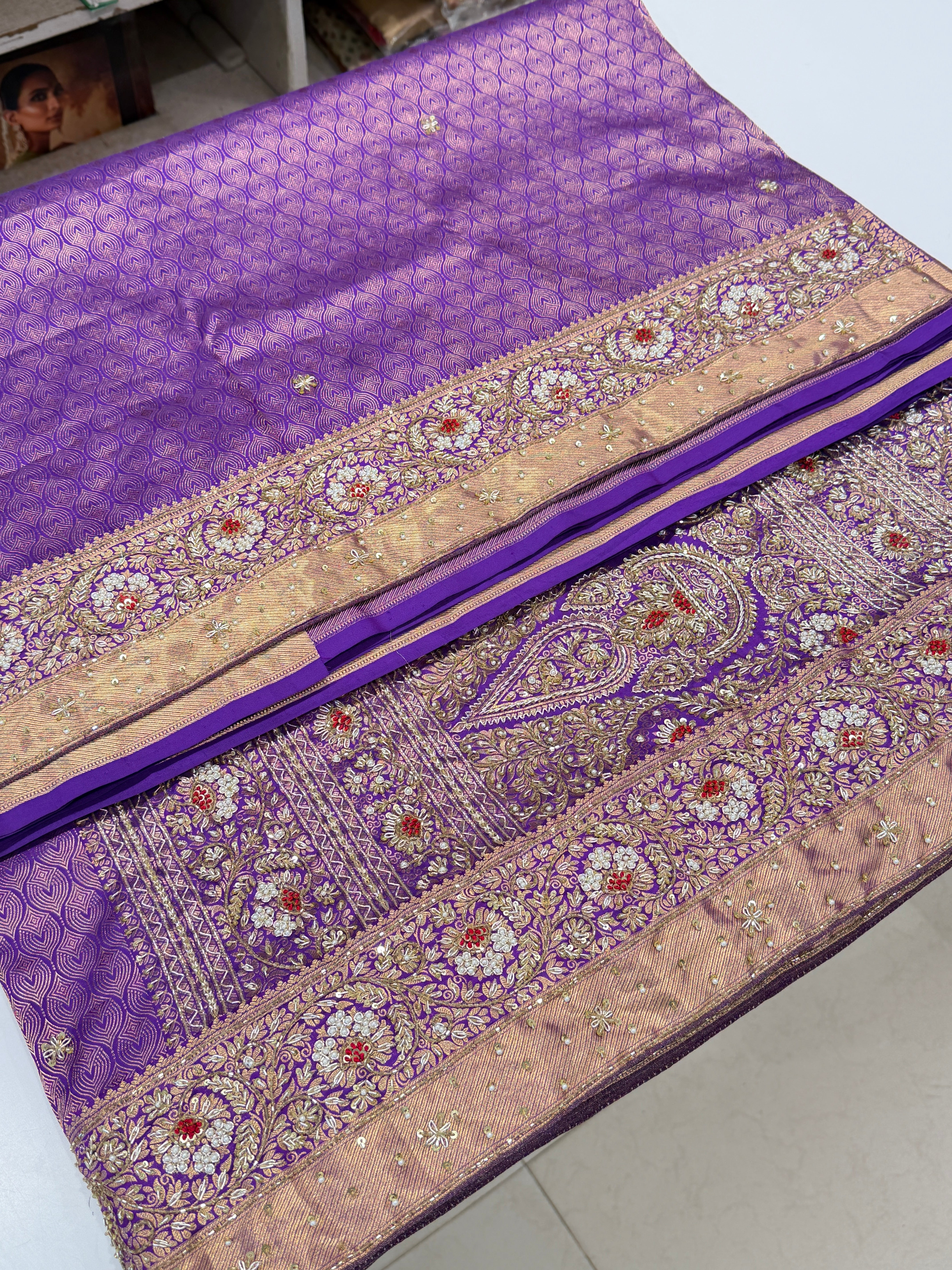 Violet Kanjivaram Floral Jaal Zardozi Hand Embroidery Saree