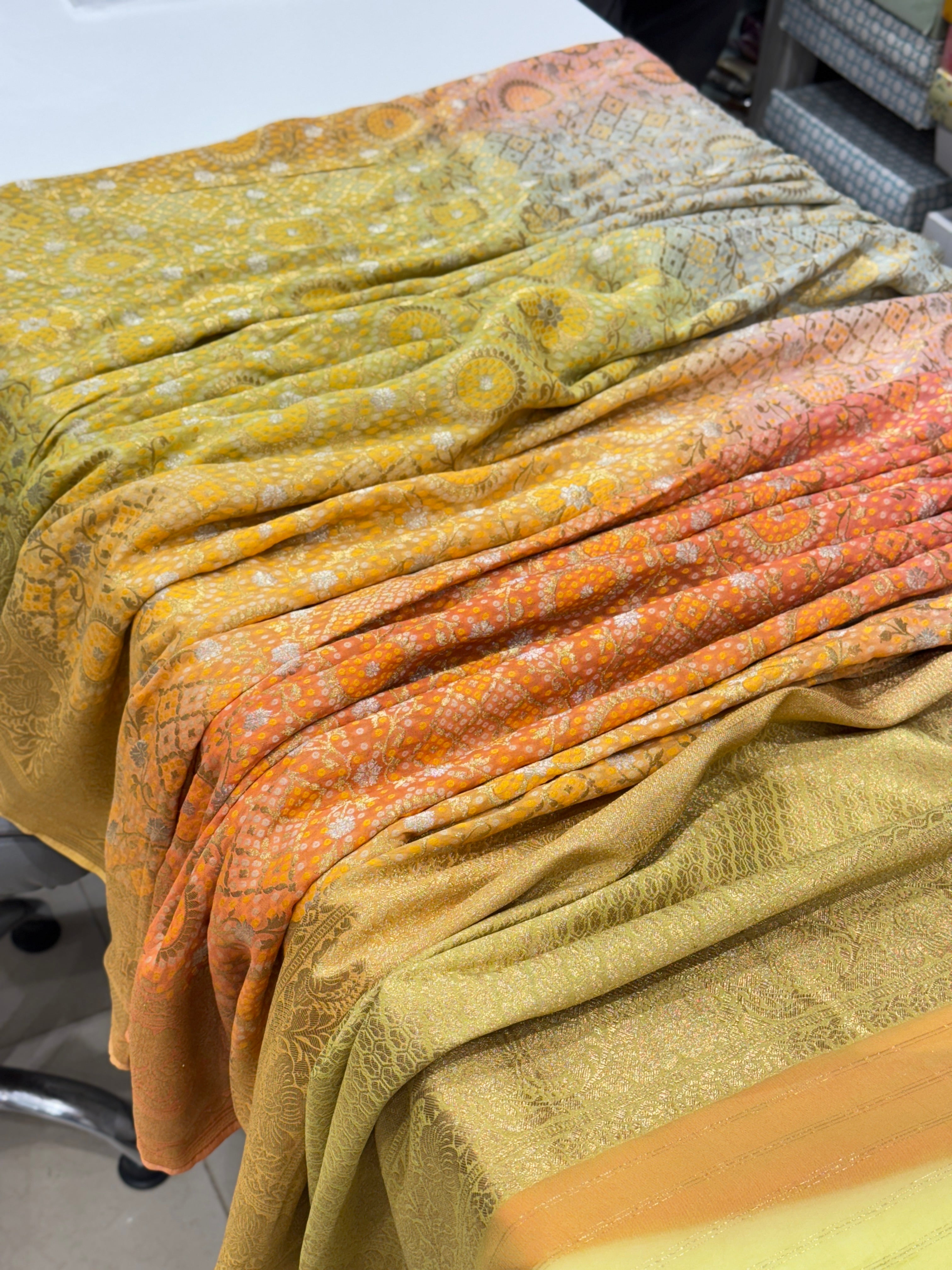 Six Shade Woven Bandhej Georgette Banarasi Saree